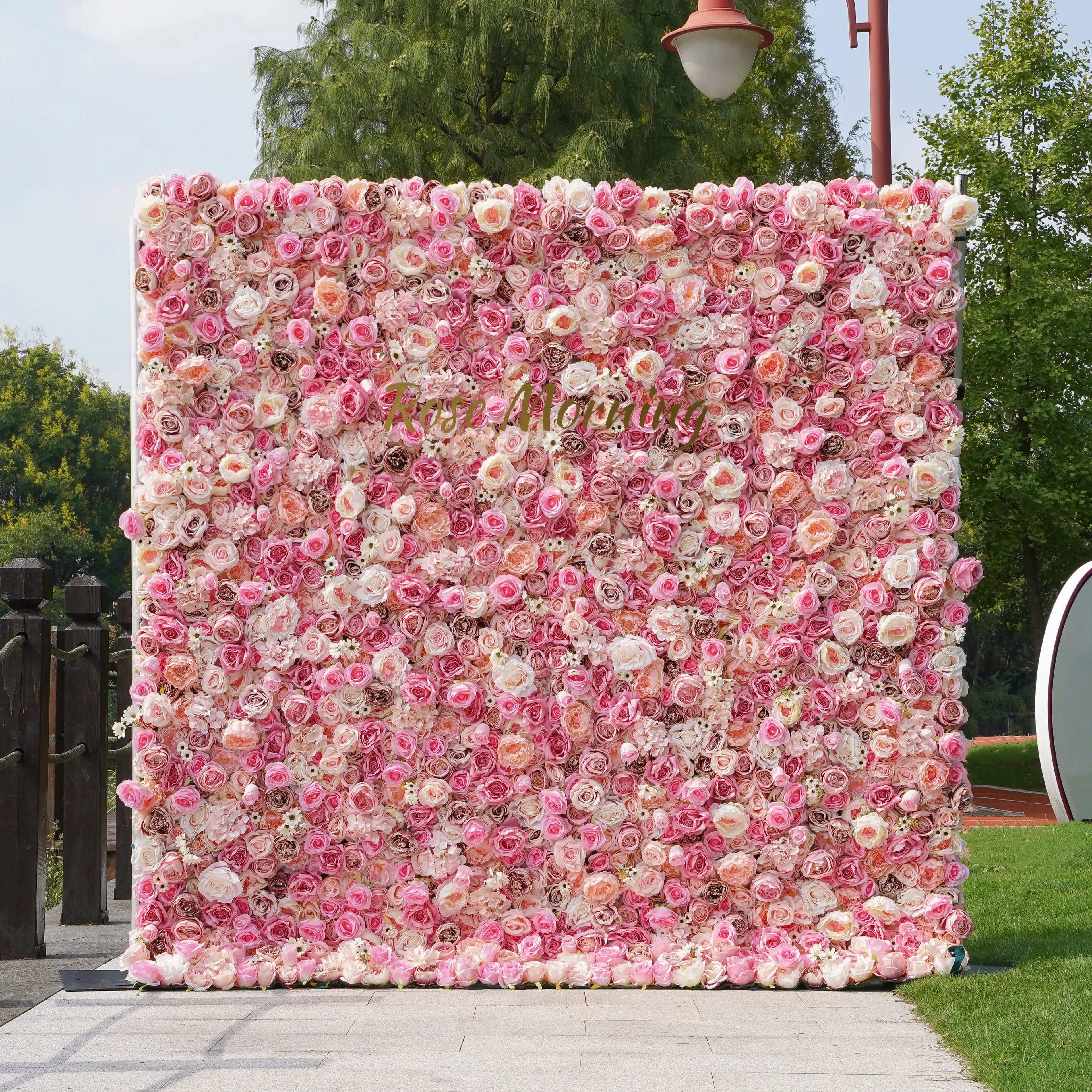 Barbie：5D Fabric Artificial rolling up curtain flower wall Free Shipping
