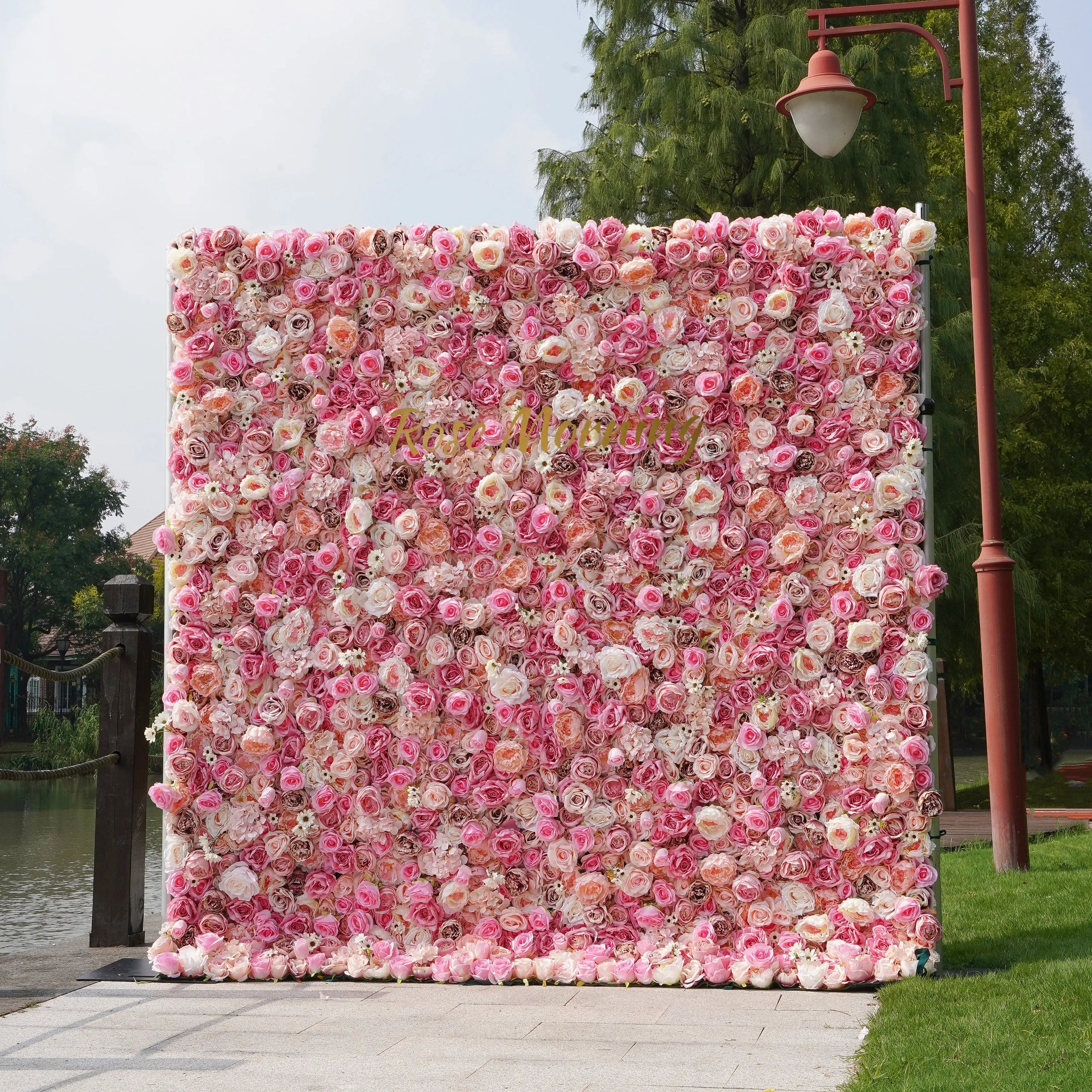 Barbie：5D Fabric Artificial rolling up curtain flower wall Free Shipping