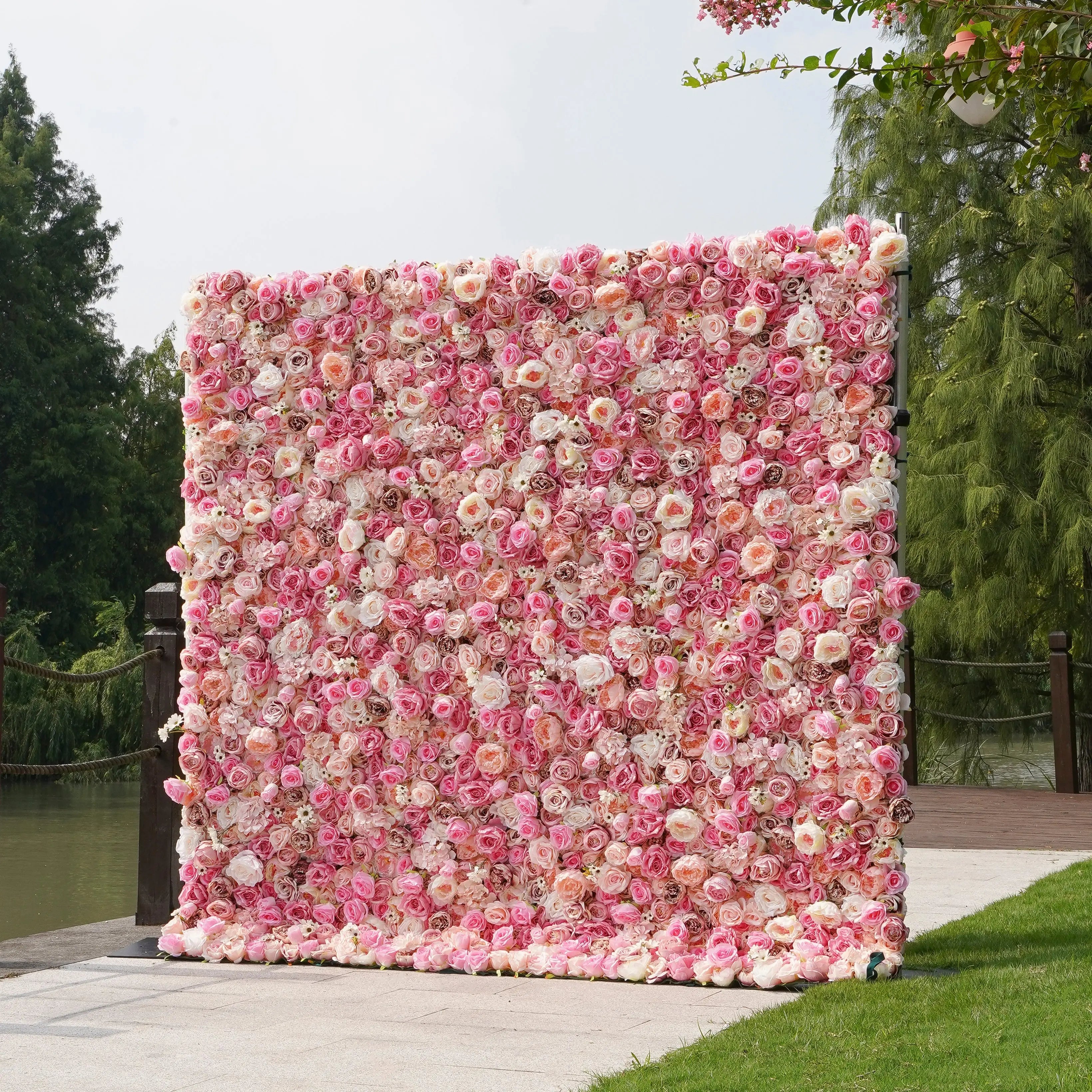 Barbie：5D Fabric Artificial rolling up curtain flower wall Free Shipping