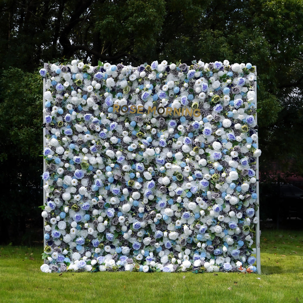 Betty：5D Blue Fabric Artificial rolling up curtain flower wall Free Shipping