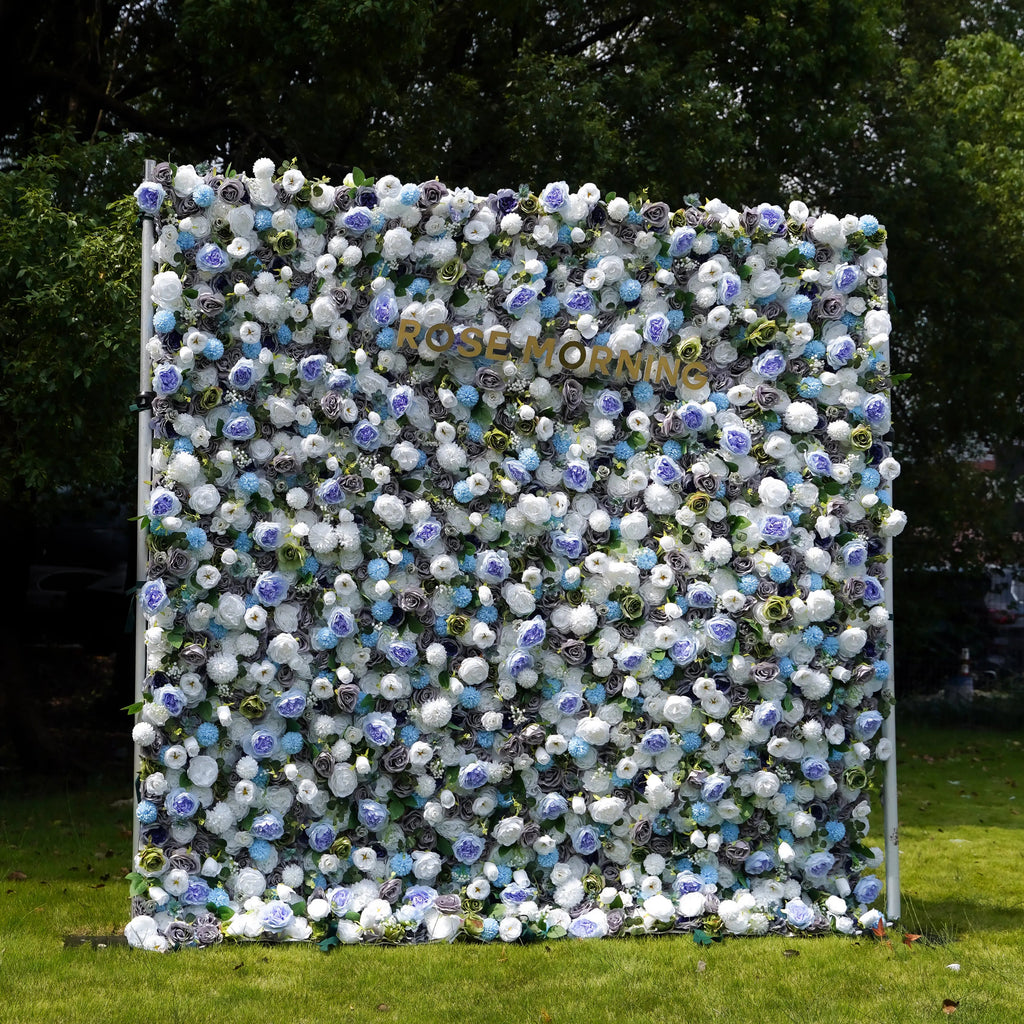 Betty：5D Blue Fabric Artificial rolling up curtain flower wall Free Shipping