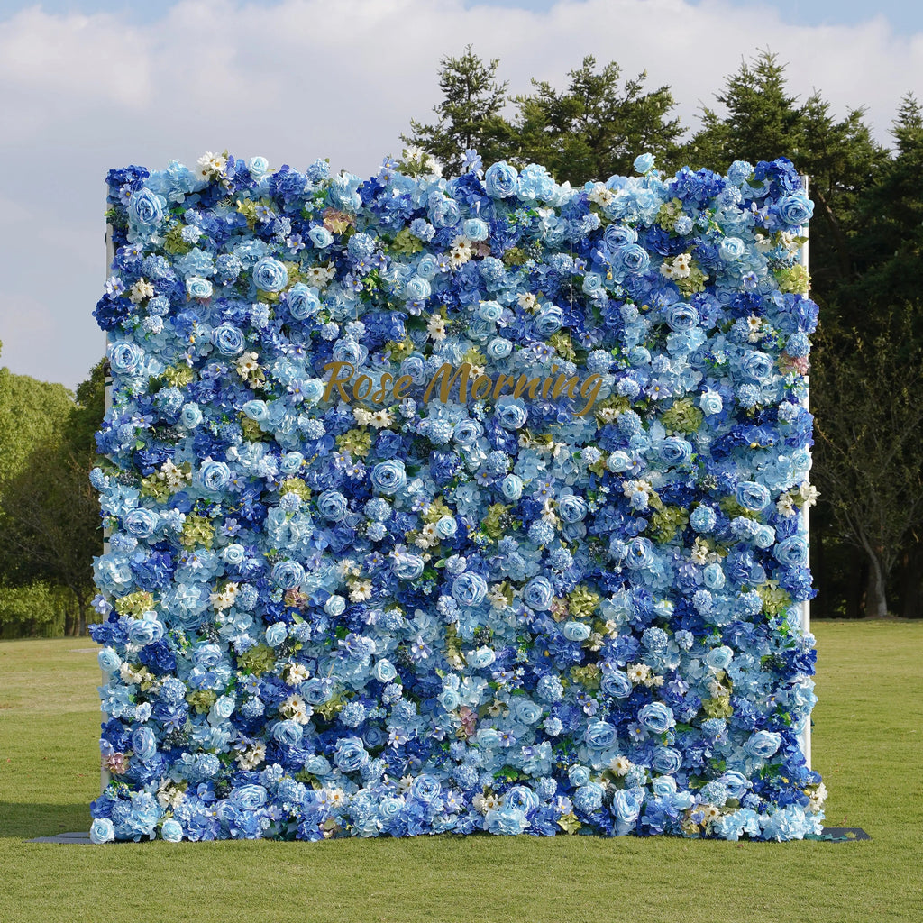 Blue：5D Fabric Artificial rolling up curtain flower wall Free Shipping