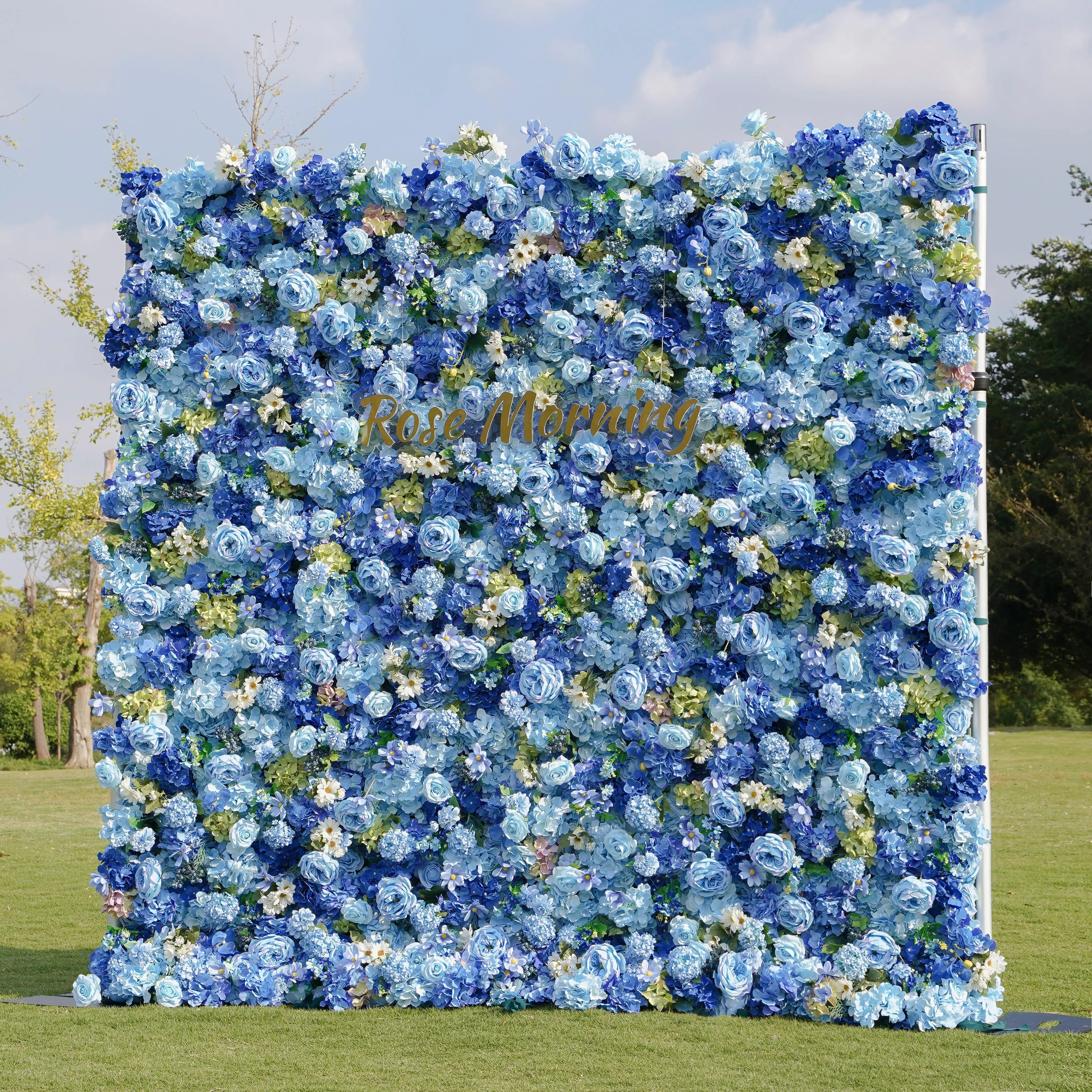 Blue：5D Fabric Artificial rolling up curtain flower wall Free Shipping