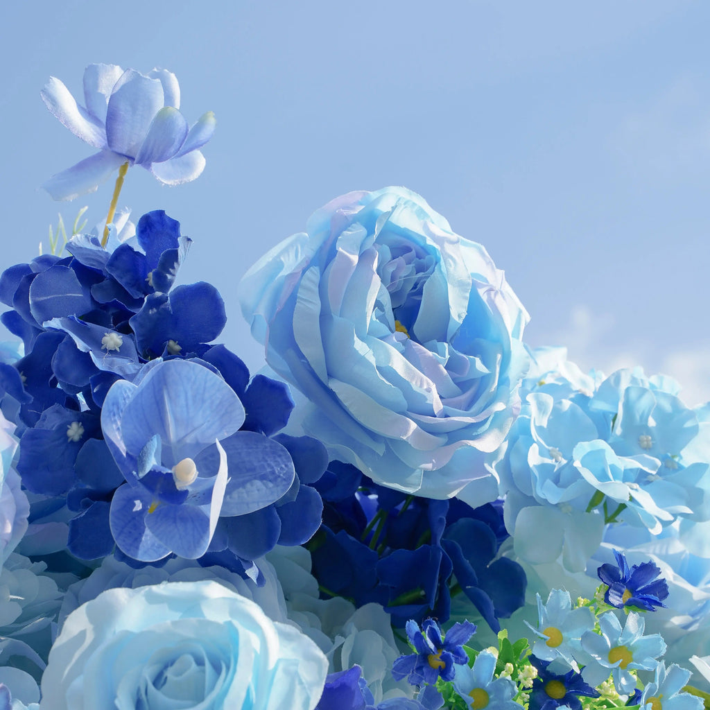 Blue：5D Fabric Artificial rolling up curtain flower wall Free Shipping