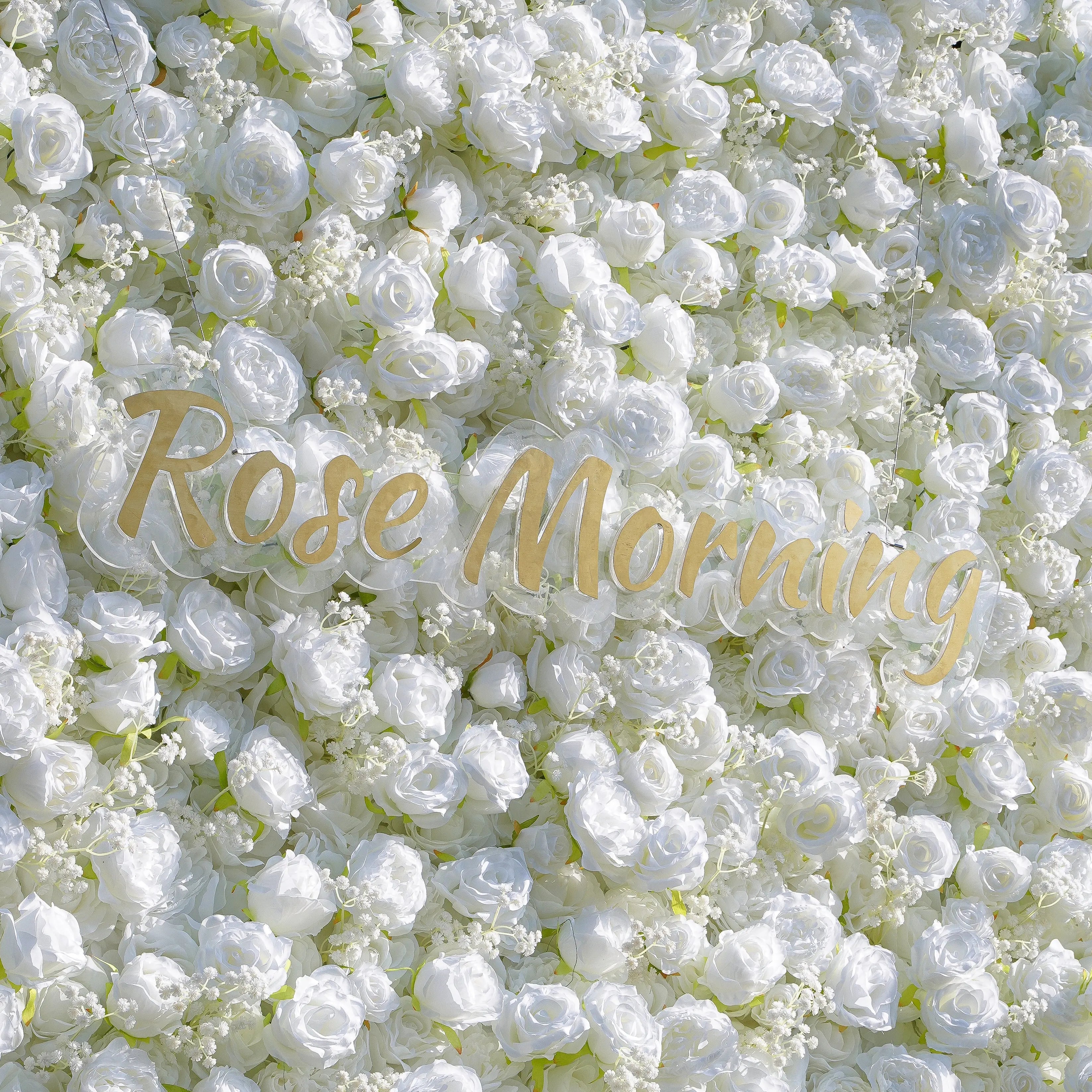 Breath：5D White Roses Fabric Artificial rolling up curtain flower wall Free Shipping