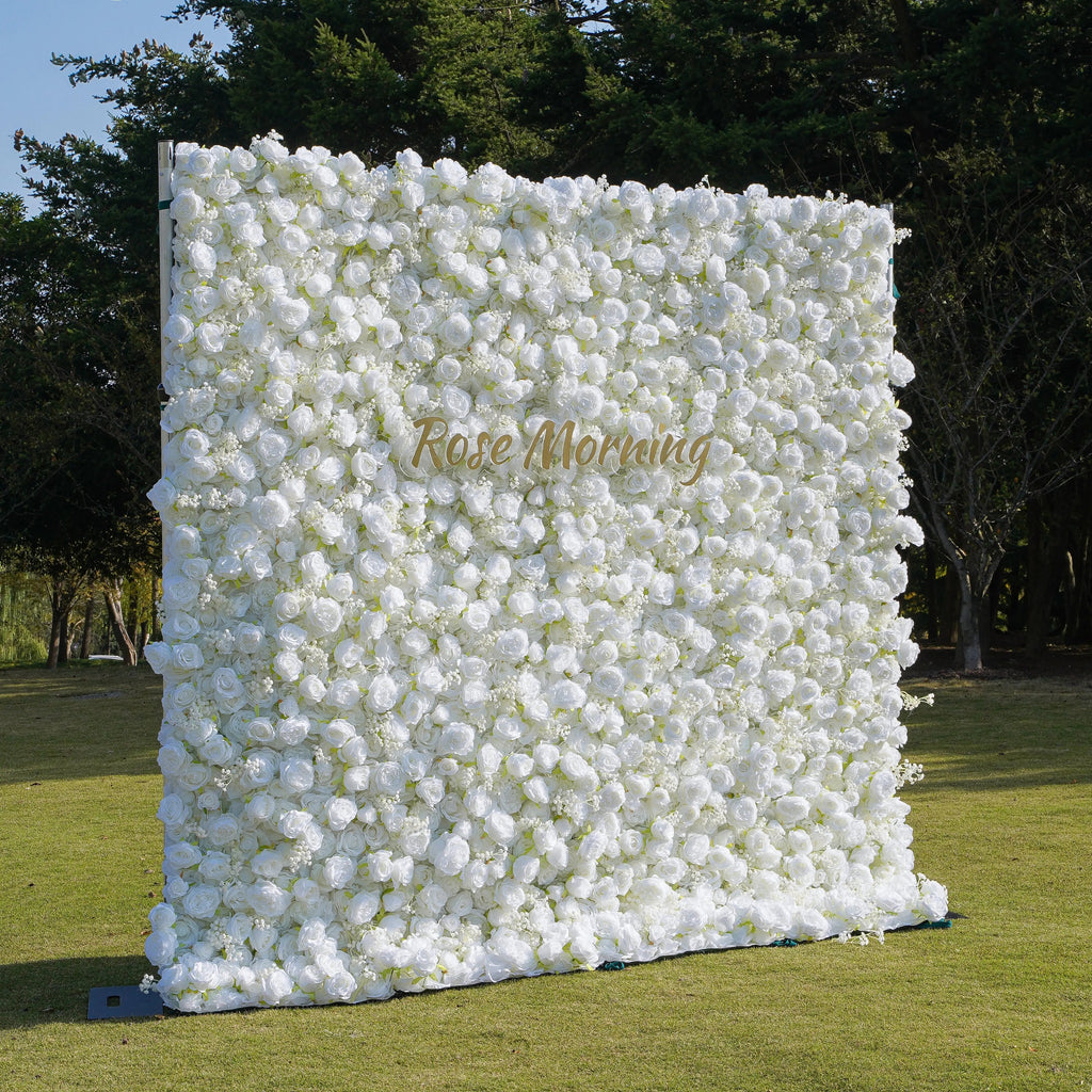 Breath：5D White Roses Fabric Artificial rolling up curtain flower wall Free Shipping