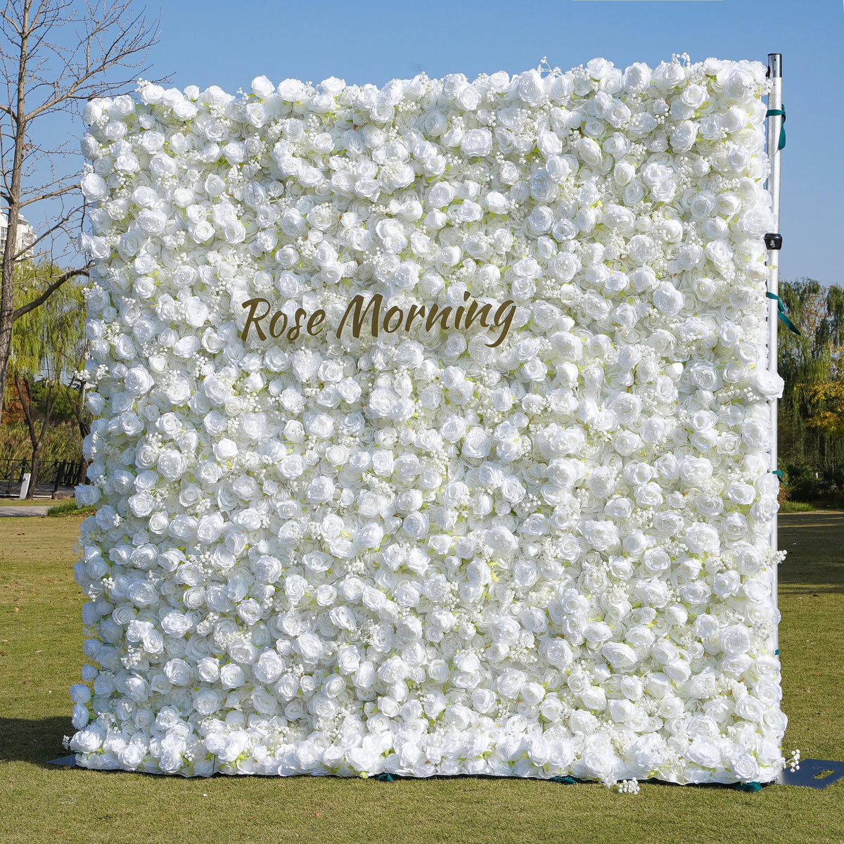 Breath：5D White Roses Fabric Artificial rolling up curtain flower wall Free Shipping