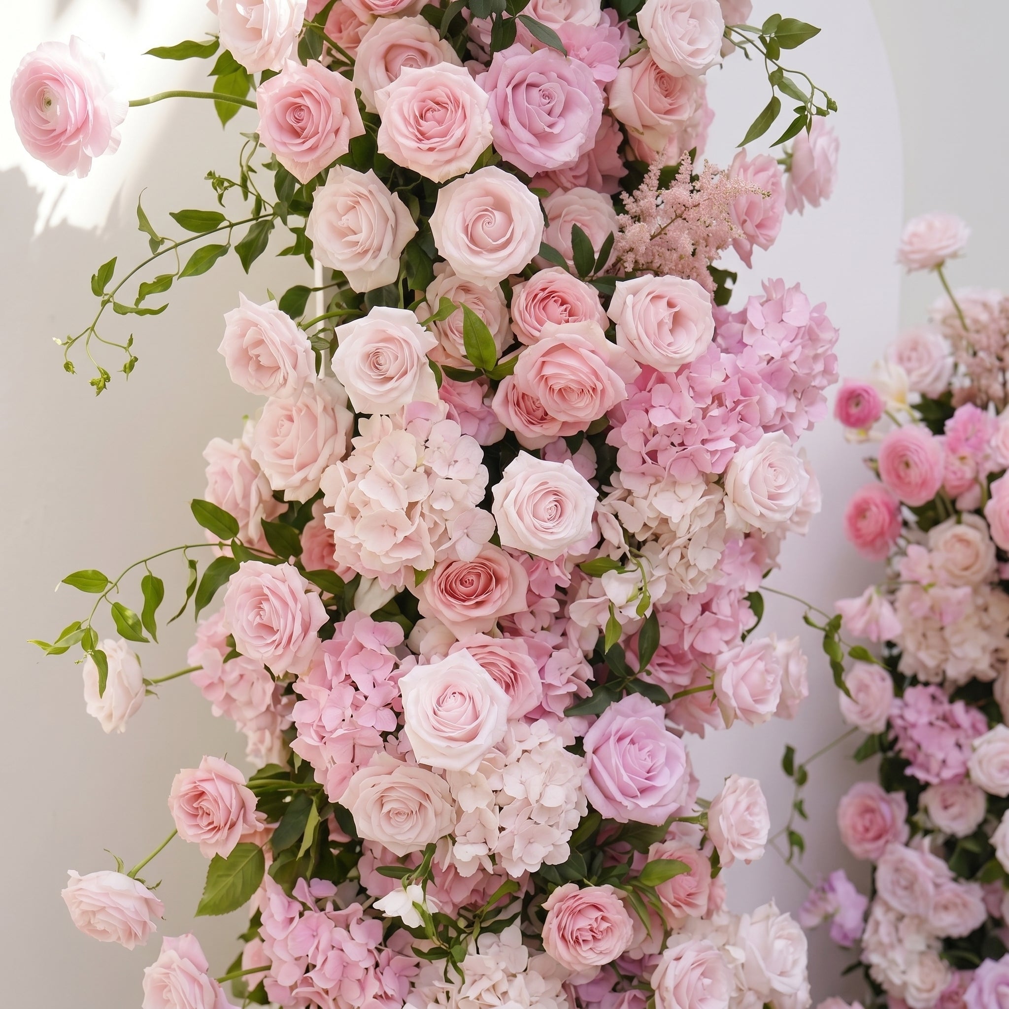 Thora: Pink Rose Ranunculus Wedding Background Arch KT Backdrop Decorative Flower Row Excludes Frame