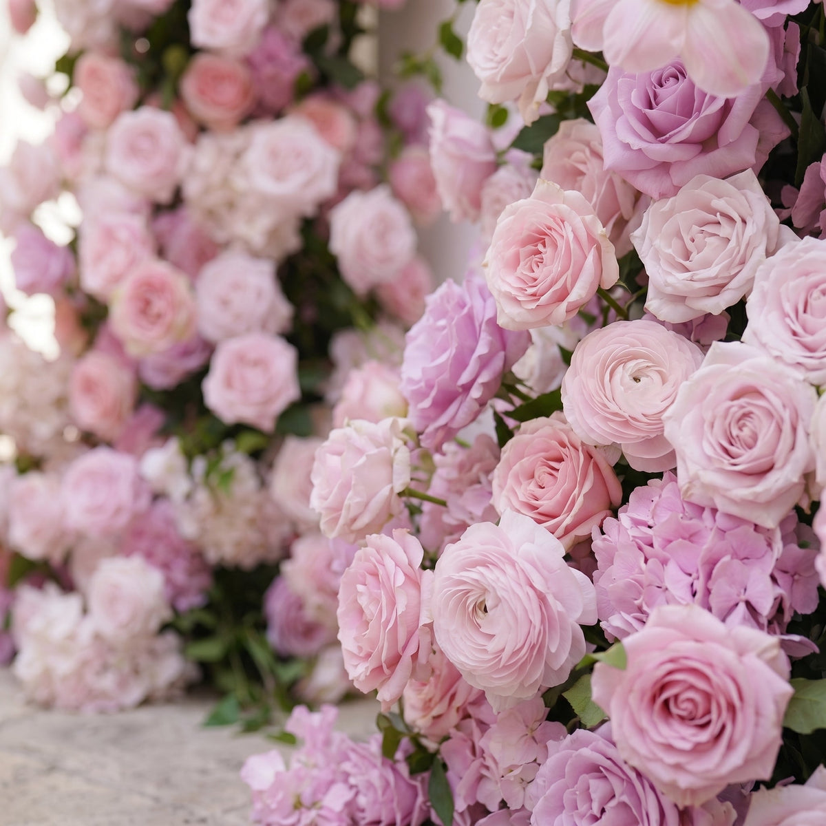 Thora: Pink Rose Ranunculus Wedding Background Arch KT Backdrop Decorative Flower Row Excludes Frame