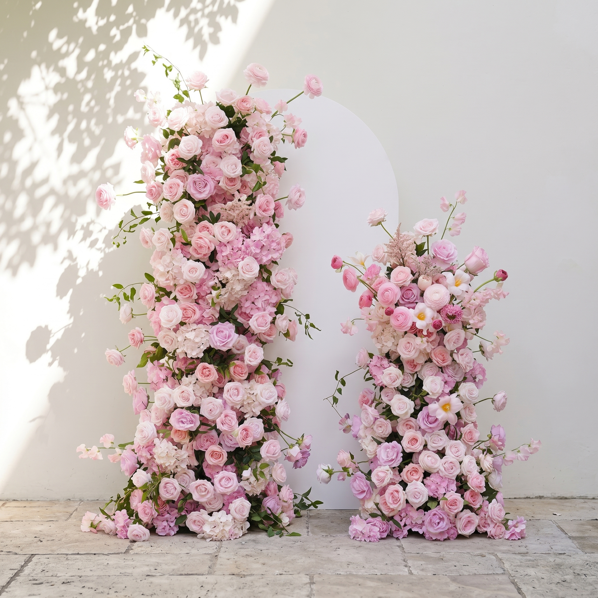 Thora: Pink Rose Ranunculus Wedding Background Arch KT Backdrop Decorative Flower Row Excludes Frame