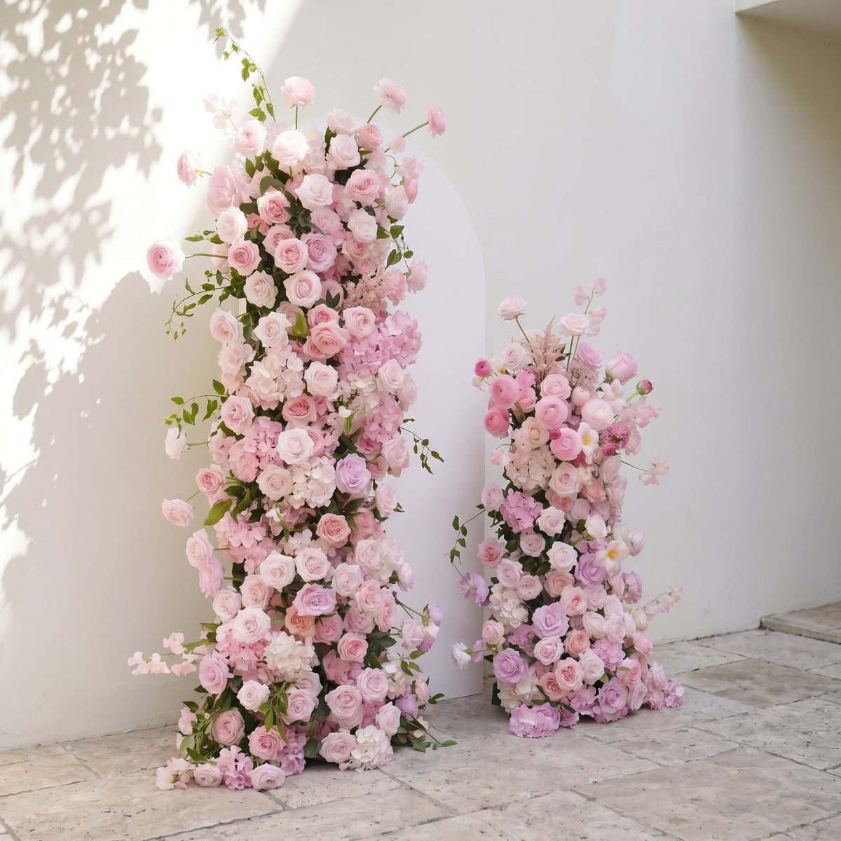 Thora: Pink Rose Ranunculus Wedding Background Arch KT Backdrop Decorative Flower Row Excludes Frame