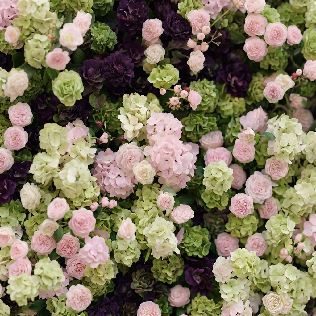 Brina: Luxury 5D Dark Purple & Lime Green Silk Floral Wall Roll-Up Fabric Backdrop for Elegant Weddings & Galas Free Shipping