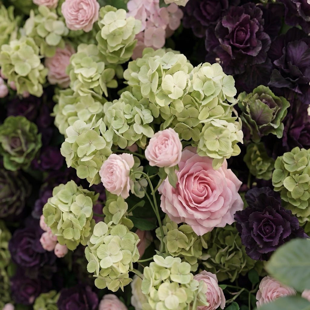 Brina: Luxury 5D Dark Purple & Lime Green Silk Floral Wall Roll-Up Fabric Backdrop for Elegant Weddings & Galas Free Shipping