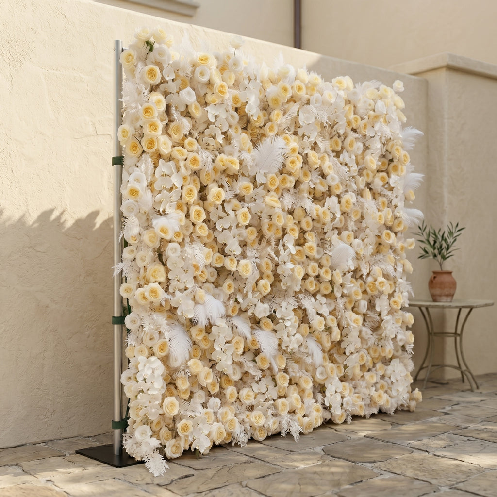 Caelsira: Luxury 5D Champagne & Cream Silk Rose Flower Wall Roll-Up Fabric Backdrop for Grand Estate Weddings Free Shipping