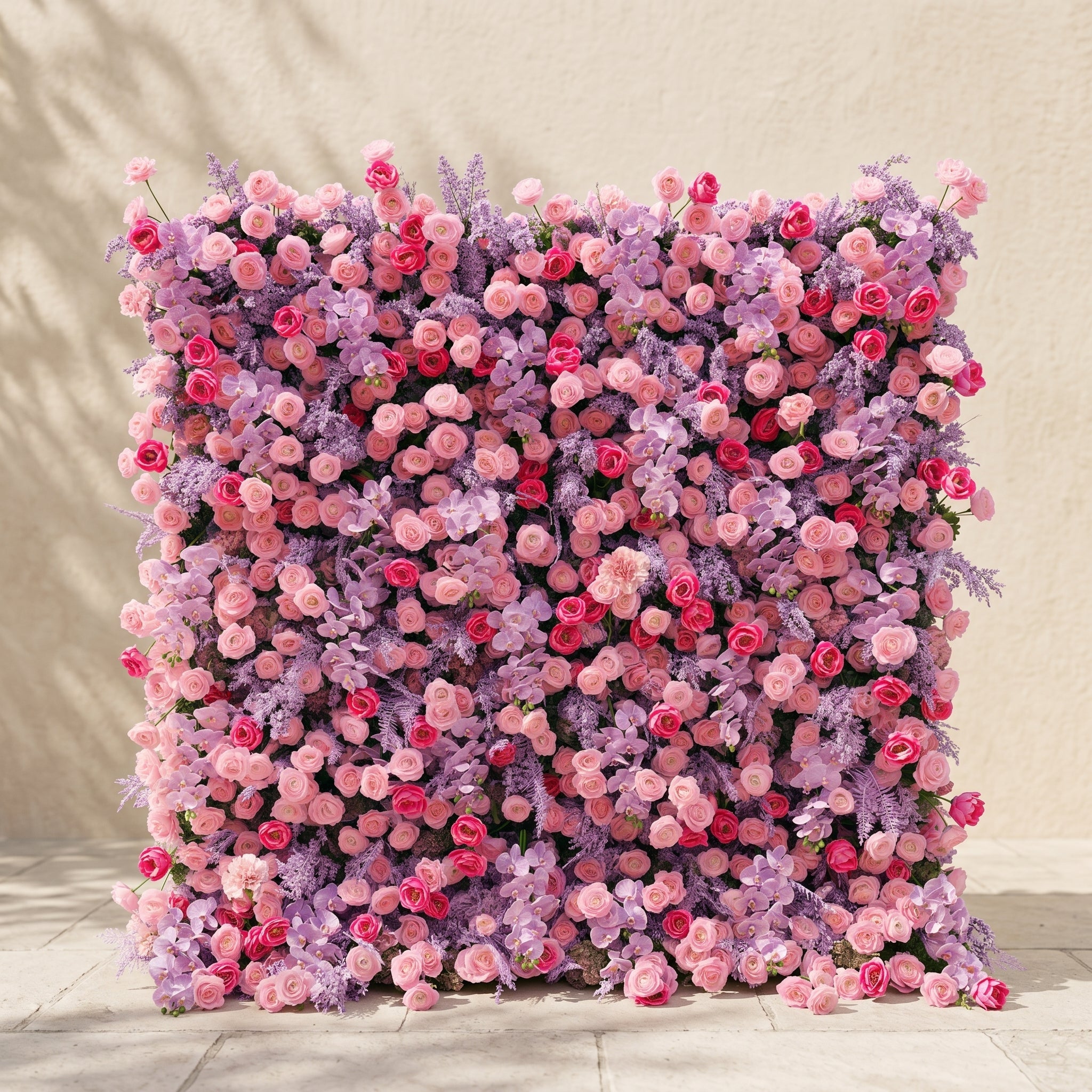 Calaria: Premium 4D Berry Pink Silk Flower Wall with Purple Lavender for Vibrant Garden Parties Free Shipping