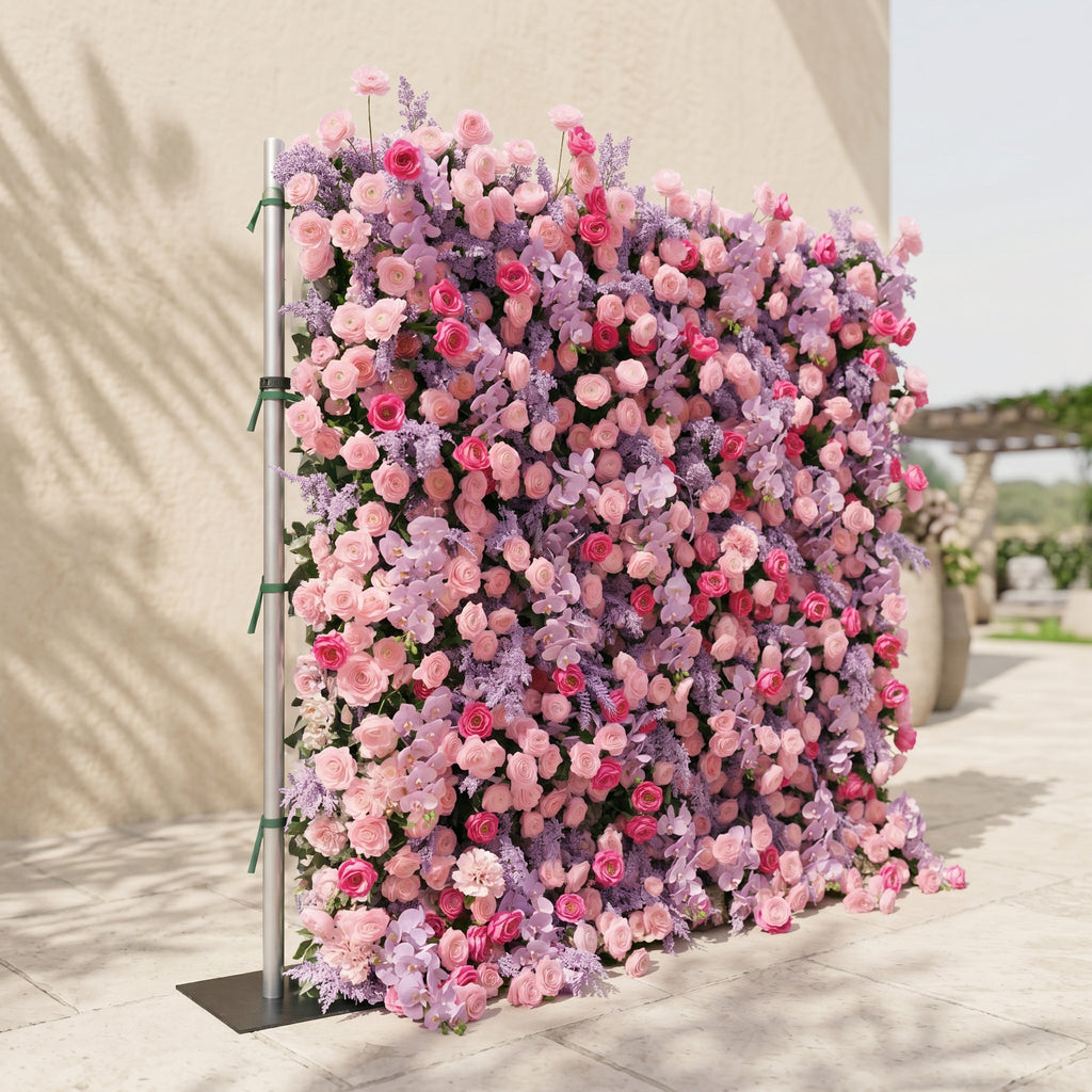 Calaria: Premium 4D Berry Pink Silk Flower Wall with Purple Lavender for Vibrant Garden Parties Free Shipping