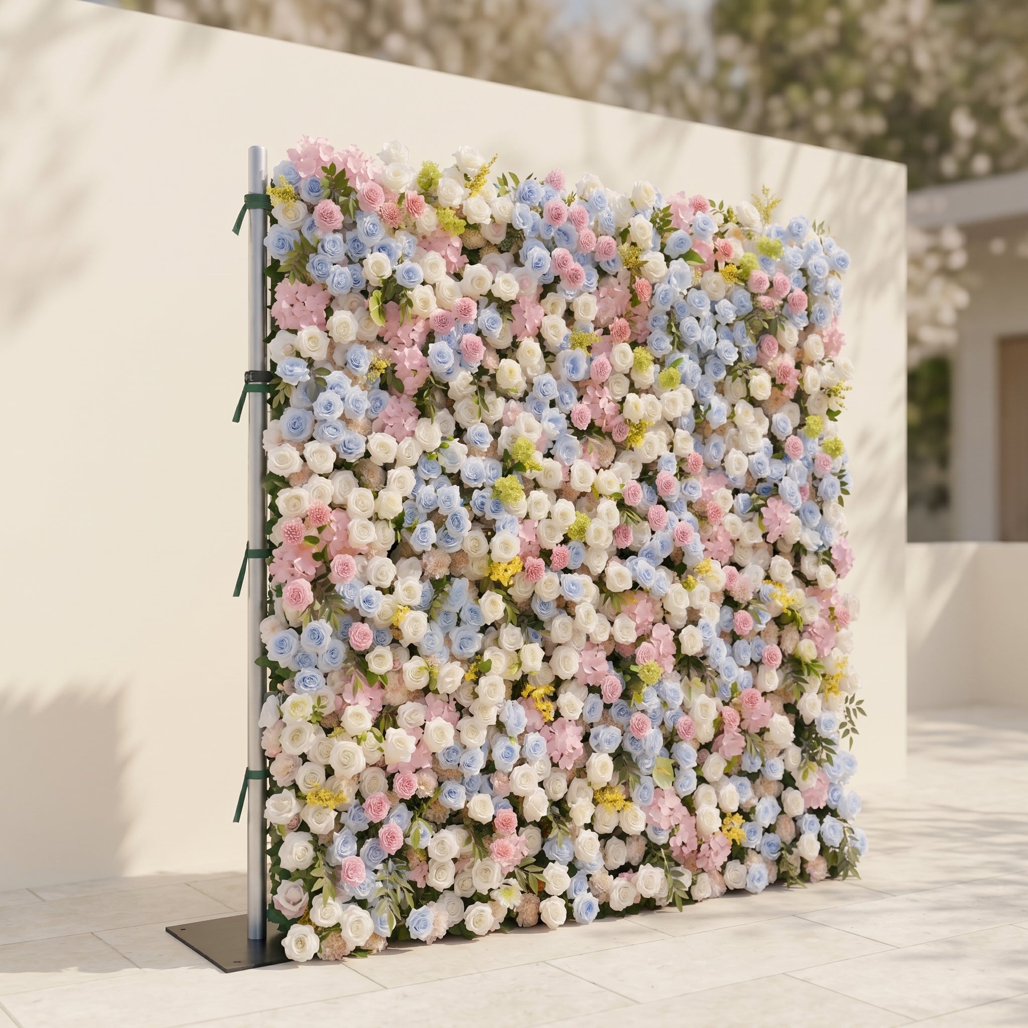 Calora:5D Dusty Blue, Blush Pink & Ivory White Silk Rose Flower Wall Roll-Up Fabric Backdrop for Romantic Weddings & Proposals Free Shipping
