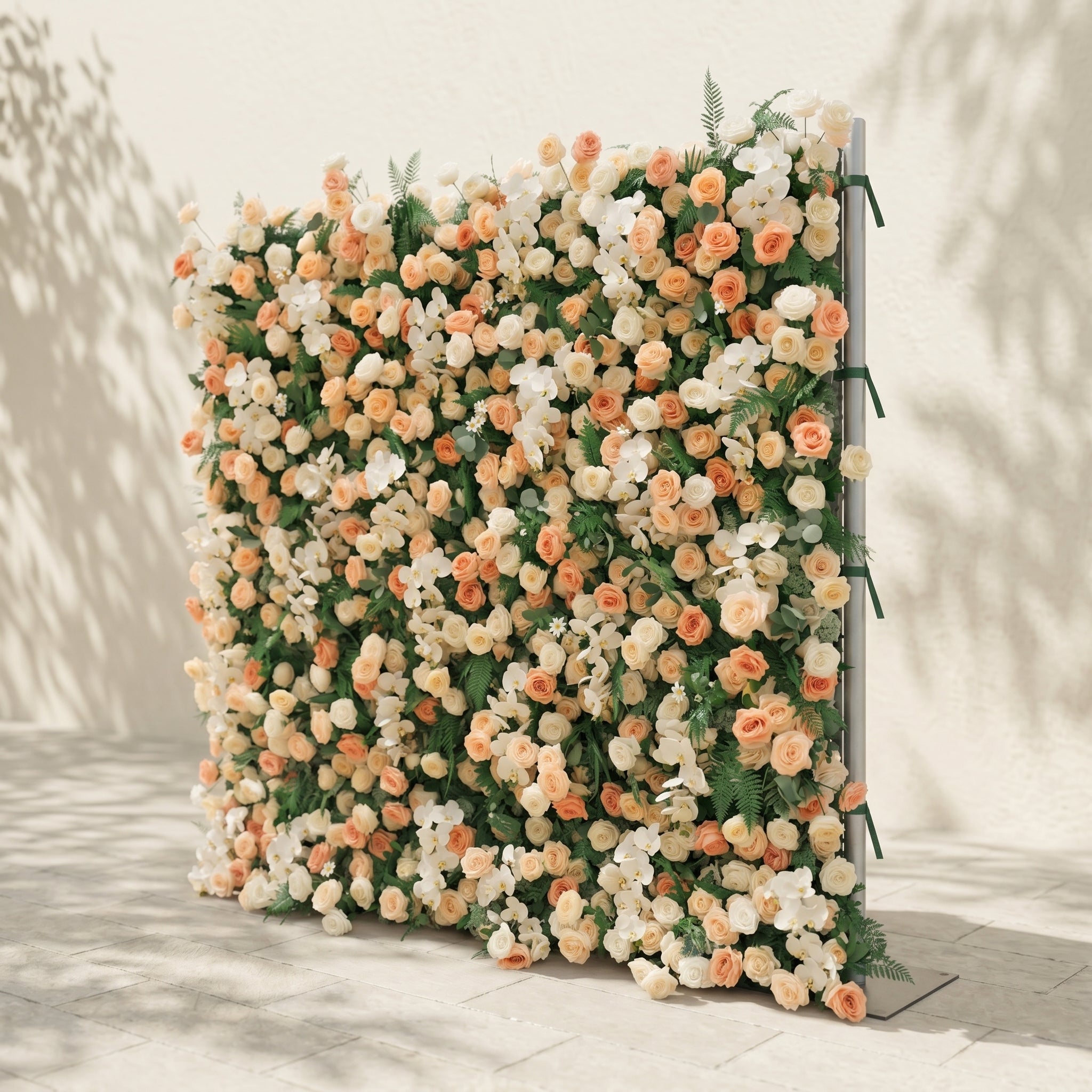 Calorae:Luxury 5D Peach & Ivory Floral Wall with Greenery Roll-Up Backdrop for Rustic Garden Weddings Free Shipping