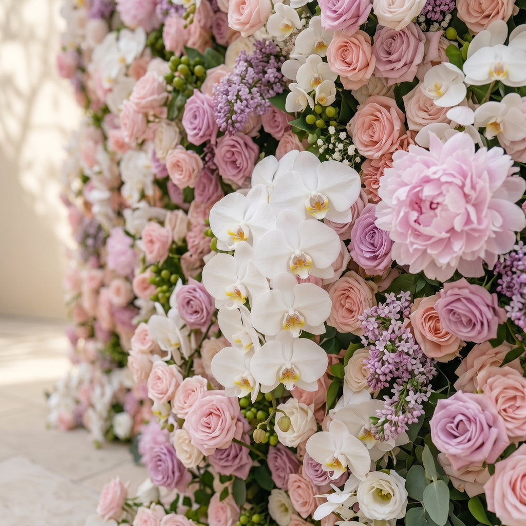 Calrielle:5D Mixed Blush Pink, Peach & Ivory White Silk Rose Flower Wall Roll-Up Fabric Backdrop for Romantic Weddings & Proposals Free Shipping