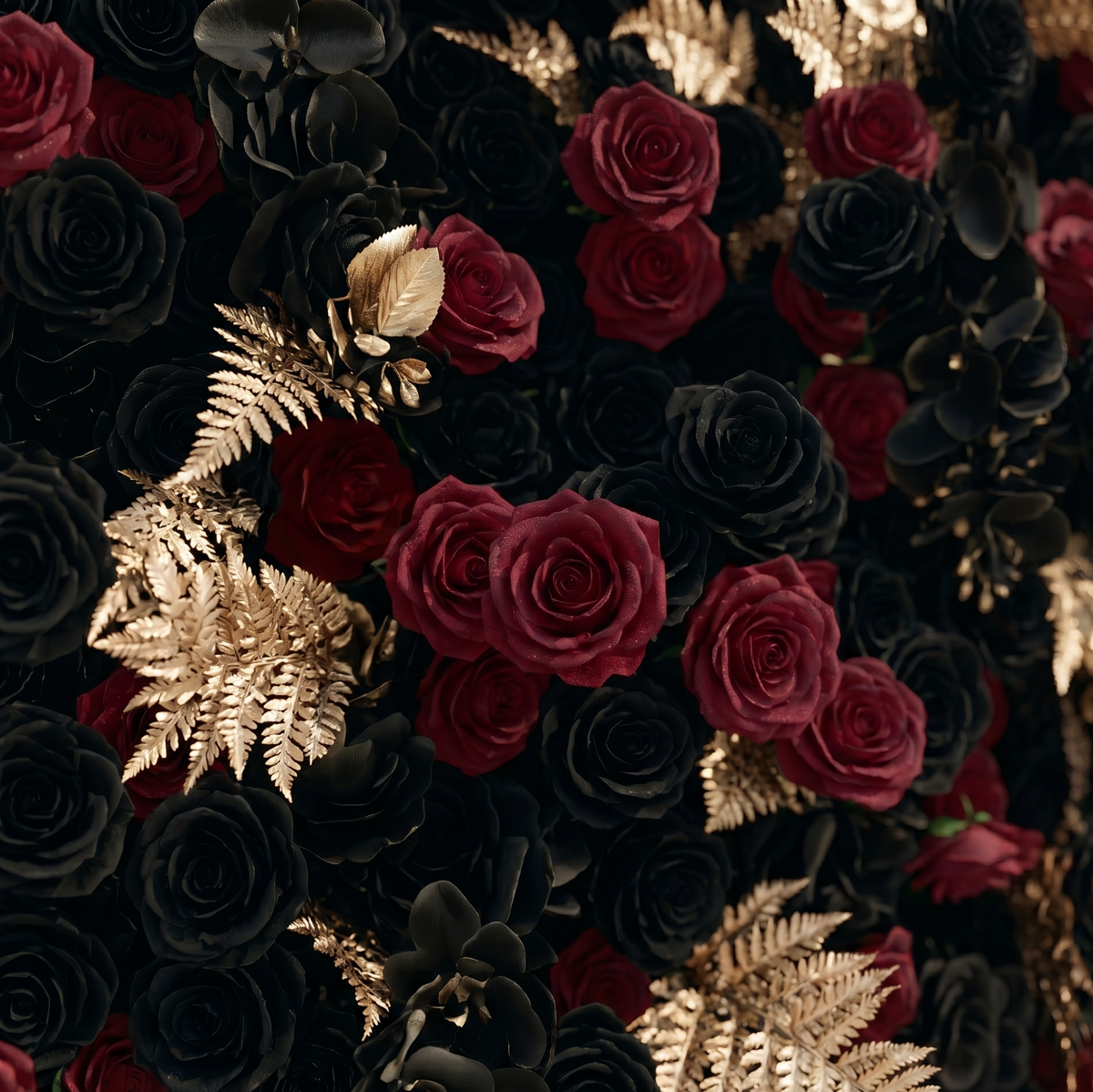Camilavia: Luxury 5D Black, Burgundy & Gold Silk Floral Wall Roll-Up Backdrop for Opulent Gothic Weddings Free Shipping