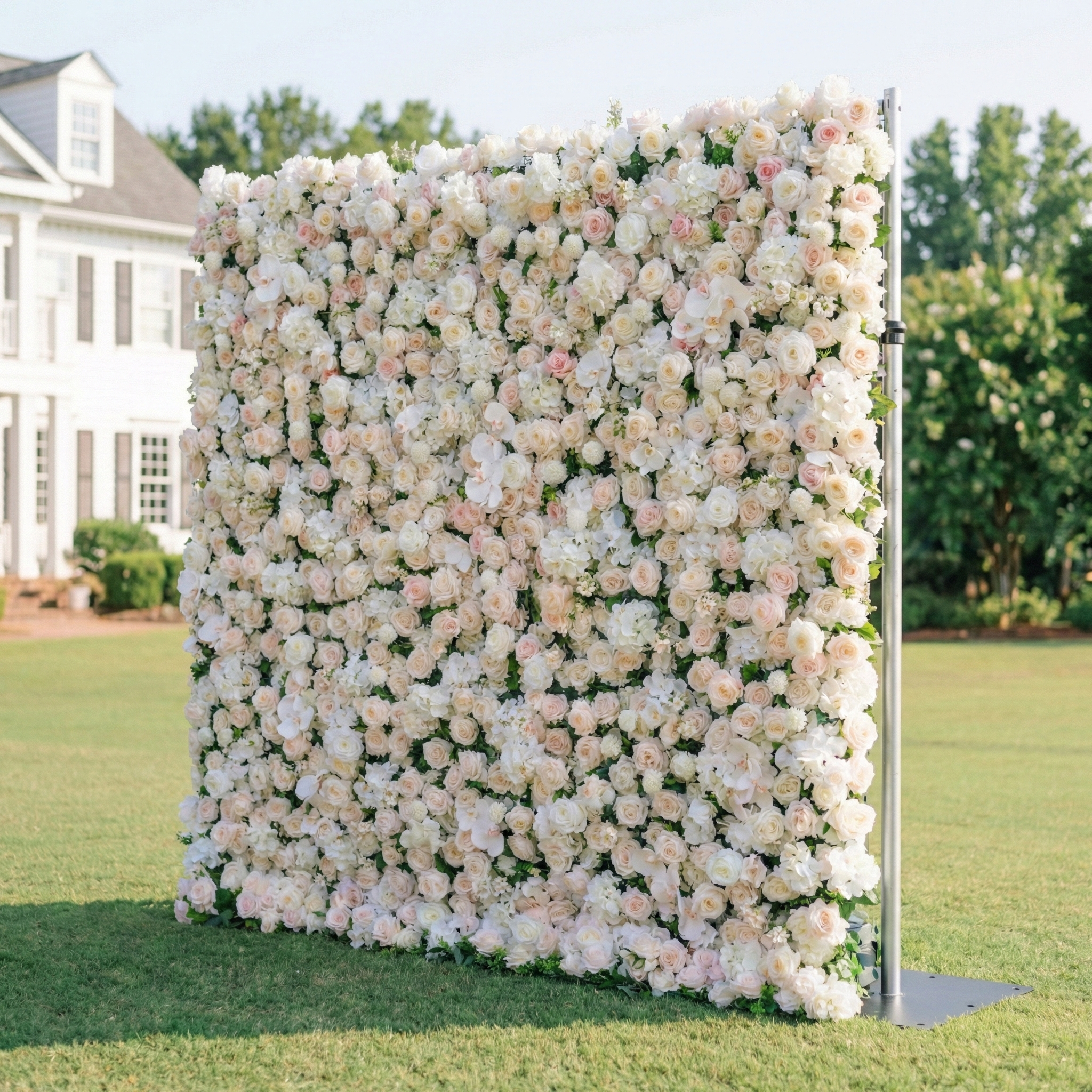 Casey: Premium 5D Soft Blush & White Silk Floral Wall Roll-Up Fabric Backdrop for Dreamy Garden Ceremonies & Elegant Wedding Free Shipping