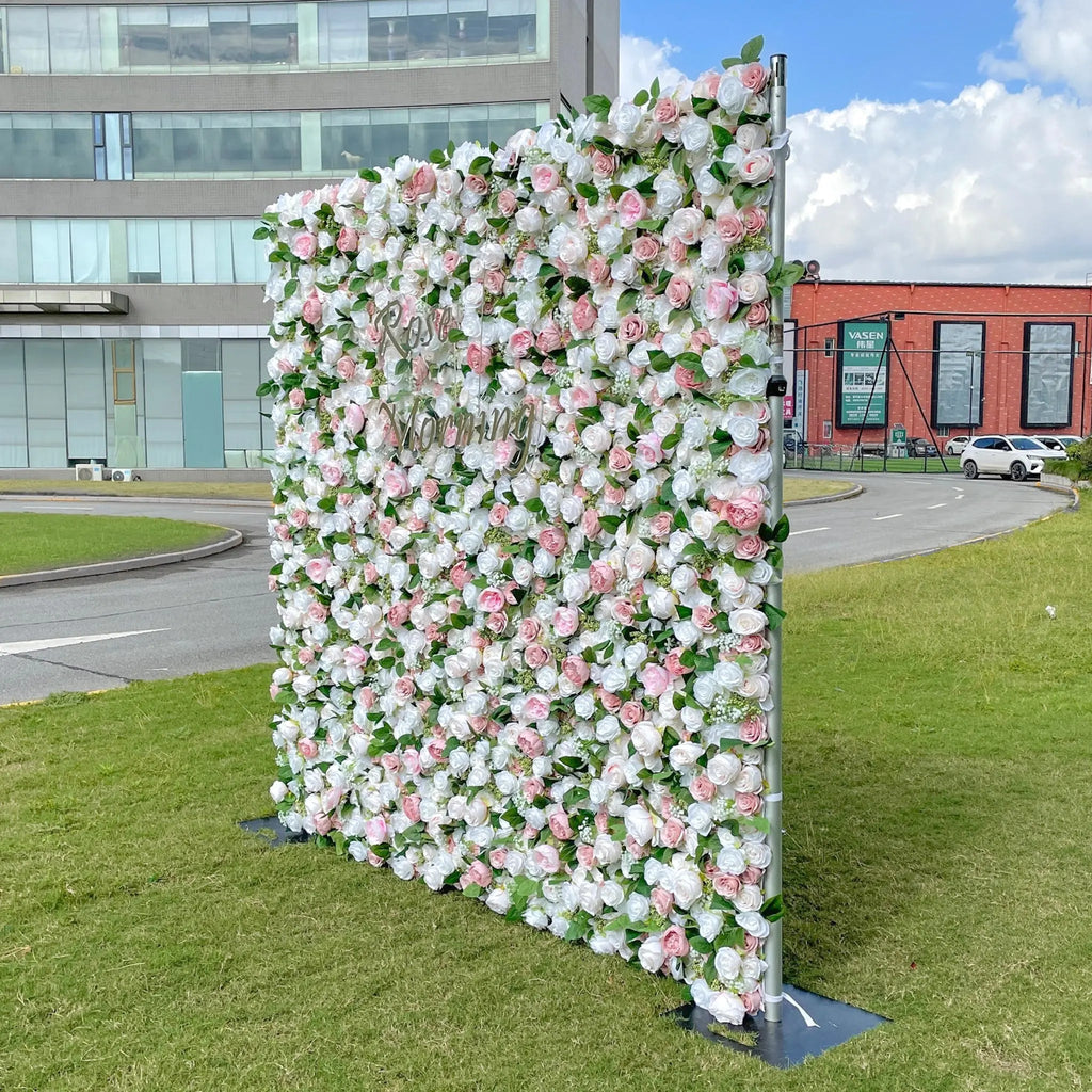 Cindy：5D Fabric Artificial rolling up curtain flower wall Free Shipping