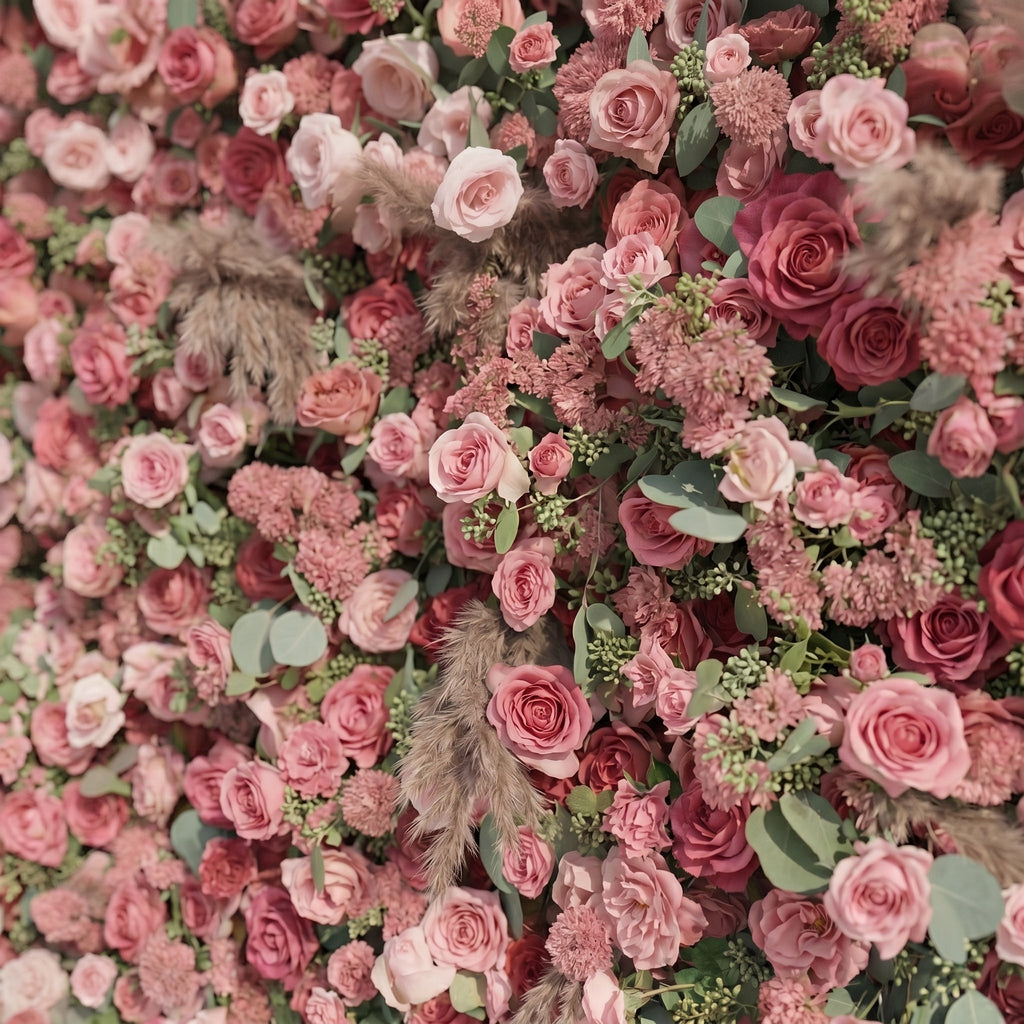 Cloressa: Luxury 5D Dusty Rose & Nude Pink Silk Floral Wall with Dried Pampas Grass for Modern Weddings Free Shipping