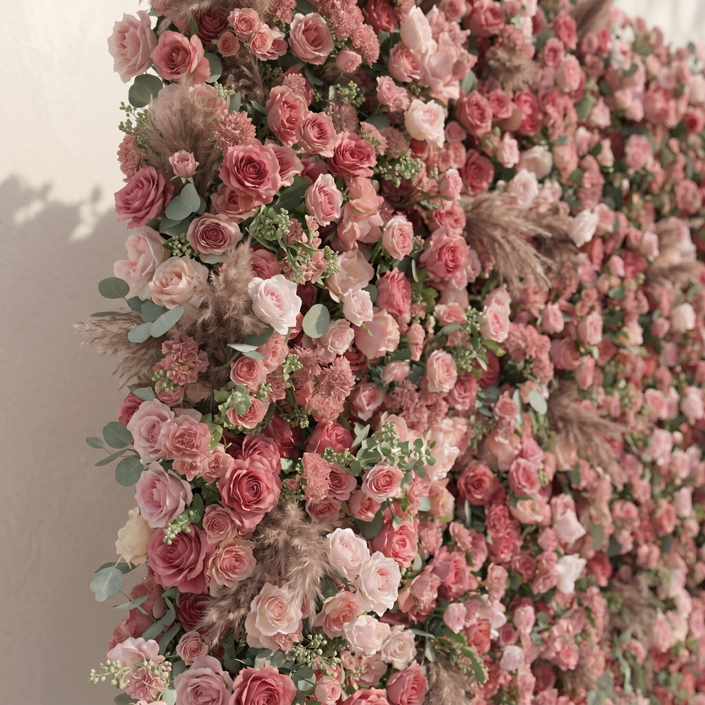 Cloressa: Luxury 5D Dusty Rose & Nude Pink Silk Floral Wall with Dried Pampas Grass for Modern Weddings Free Shipping