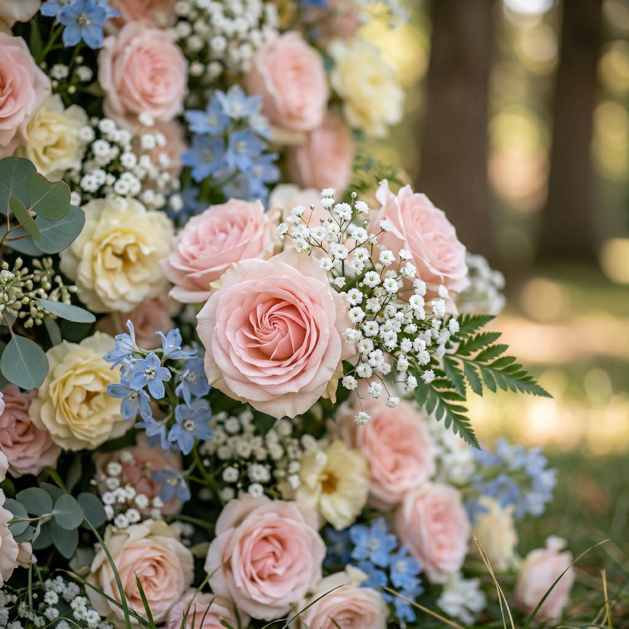 Coralie: 5D Peach & Baby Blue Silk Floral Wall Roll-Up Fabric Backdrop for Dreamy Wedding & Birthday Party Party Free Shipping