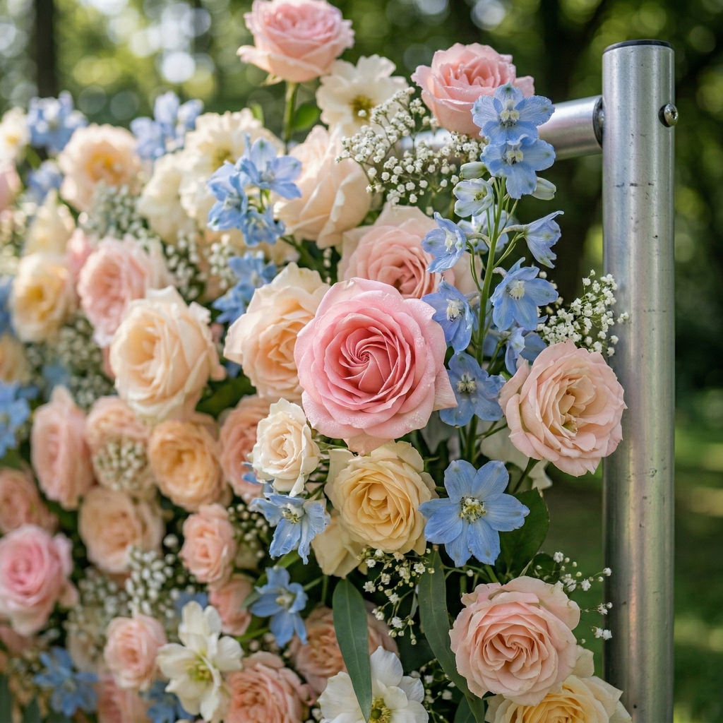 Coralie: 5D Peach & Baby Blue Silk Floral Wall Roll-Up Fabric Backdrop for Dreamy Wedding & Birthday Party Party Free Shipping