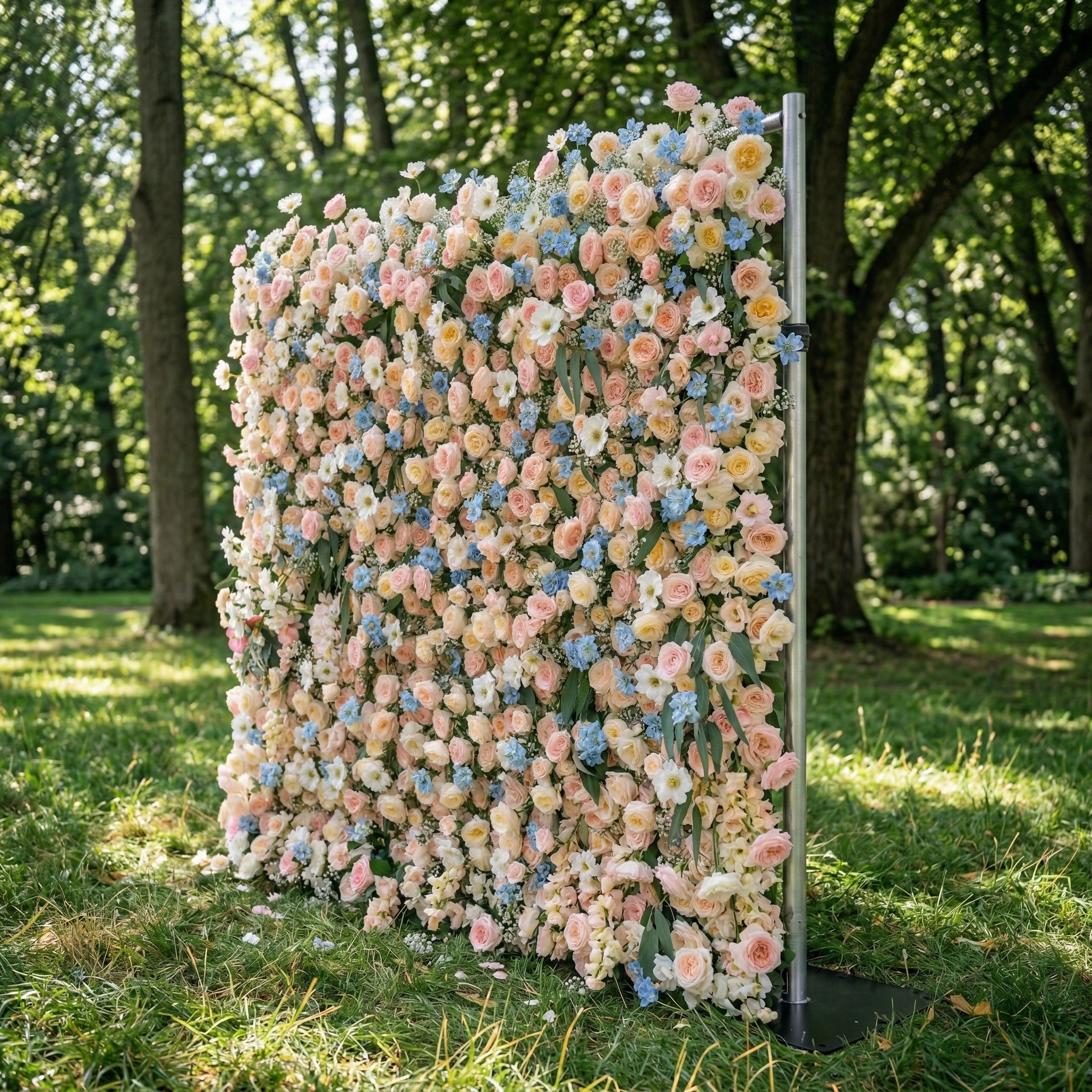 Coralie: 5D Peach & Baby Blue Silk Floral Wall Roll-Up Fabric Backdrop for Dreamy Wedding & Birthday Party Party Free Shipping