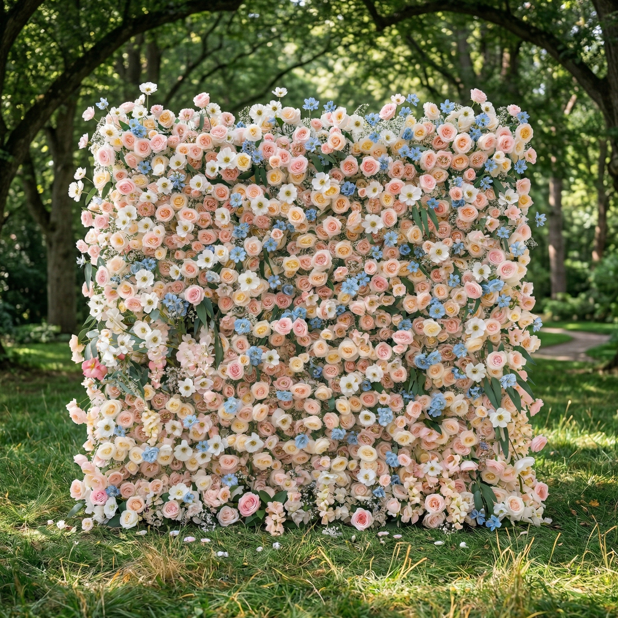 Coralie: 5D Peach & Baby Blue Silk Floral Wall Roll-Up Fabric Backdrop for Dreamy Wedding & Birthday Party Party Free Shipping