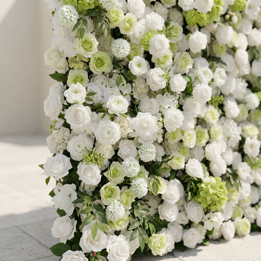 Cordelle: Luxury 4D Creamy White & Fresh Green Silk Floral Wall Backdrop for Organic Garden Weddings Free Shipping