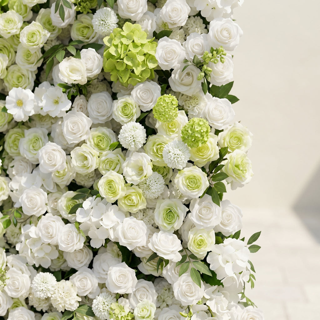 Cordelle: Luxury 4D Creamy White & Fresh Green Silk Floral Wall Backdrop for Organic Garden Weddings Free Shipping