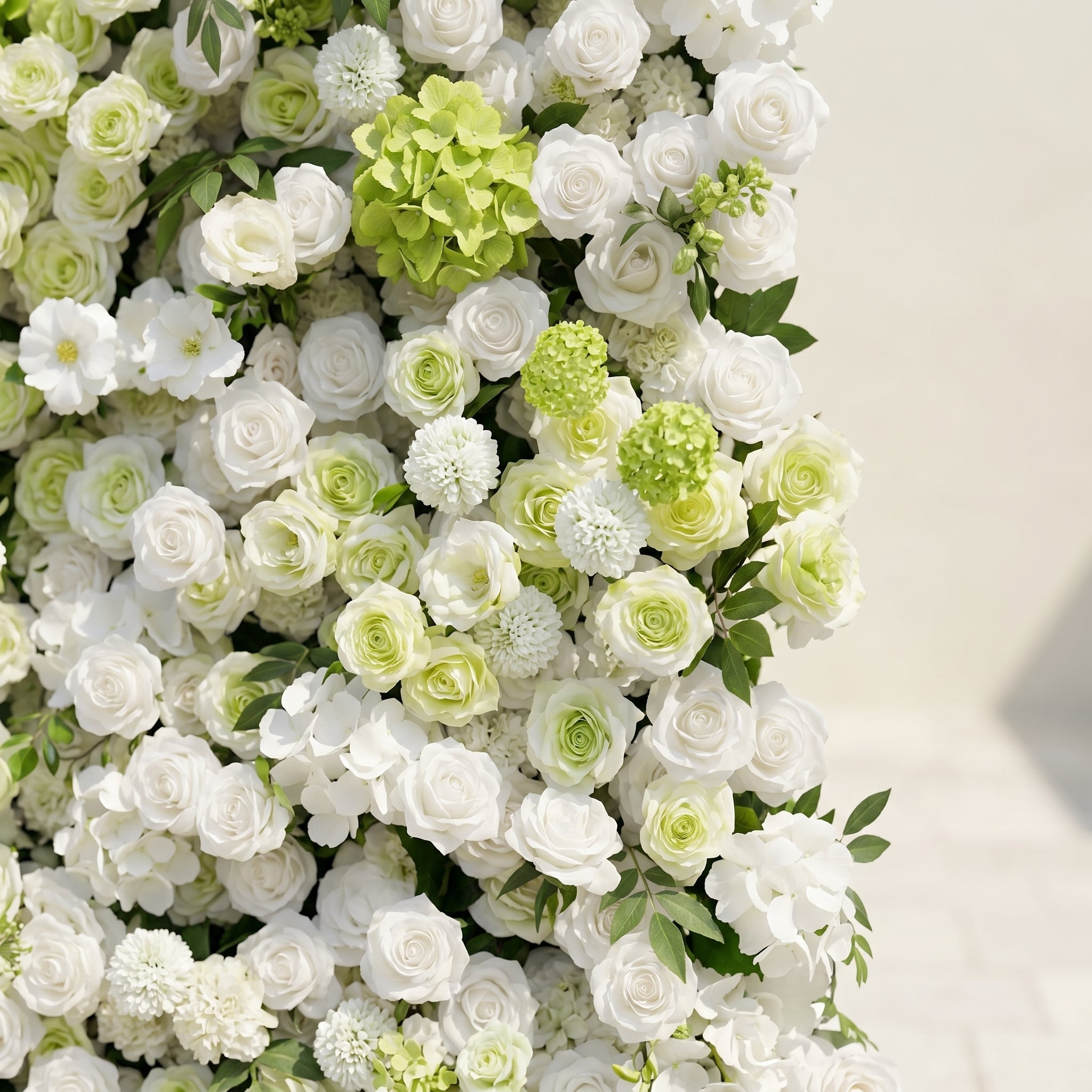 Cordelle: Luxury 4D Creamy White & Fresh Green Silk Floral Wall Backdrop for Organic Garden Weddings Free Shipping