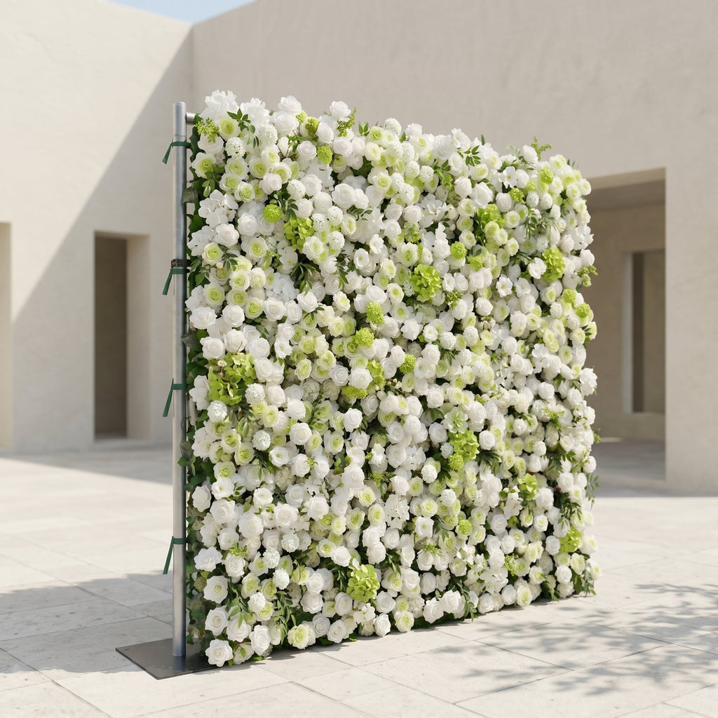 Cordelle: Luxury 4D Creamy White & Fresh Green Silk Floral Wall Backdrop for Organic Garden Weddings Free Shipping