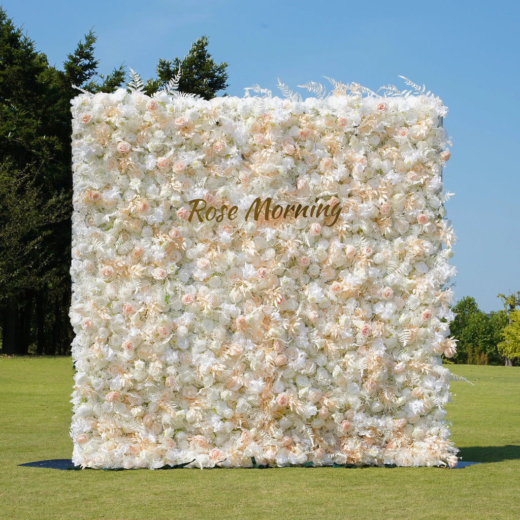 Cream：5D Fabric Artificial rolling up curtain flower wall Free Shipping