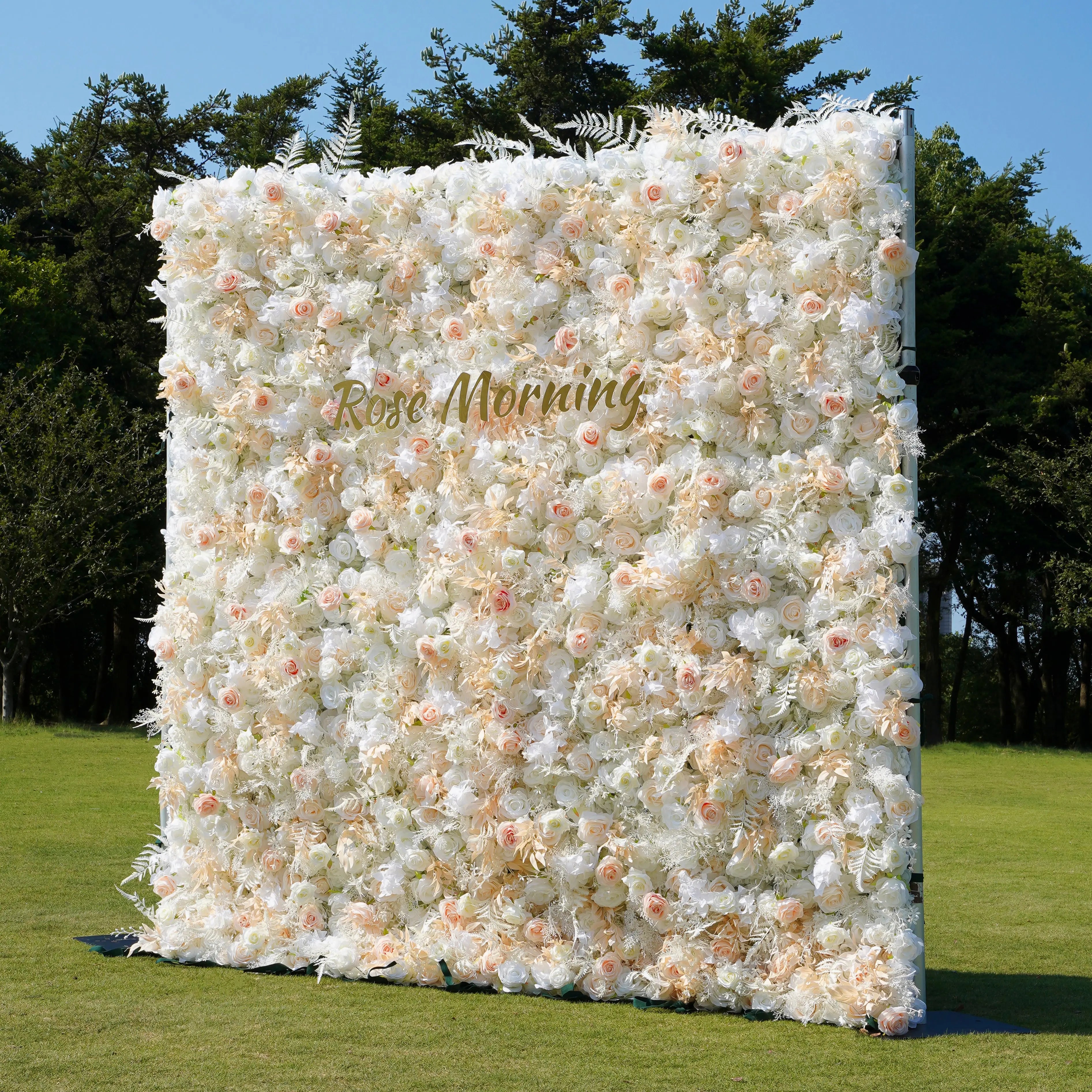 Cream：5D Fabric Artificial rolling up curtain flower wall Free Shipping
