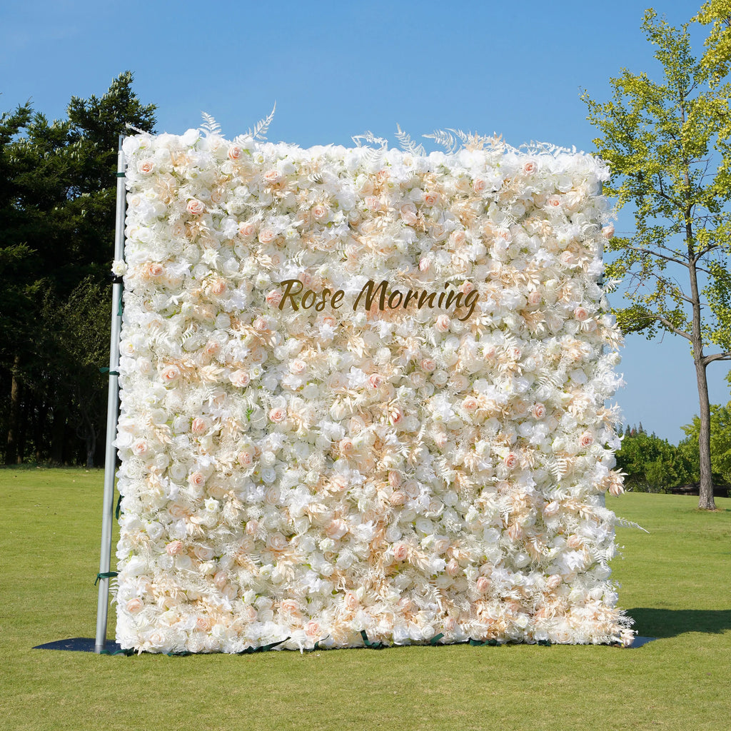 Cream：5D Fabric Artificial rolling up curtain flower wall Free Shipping