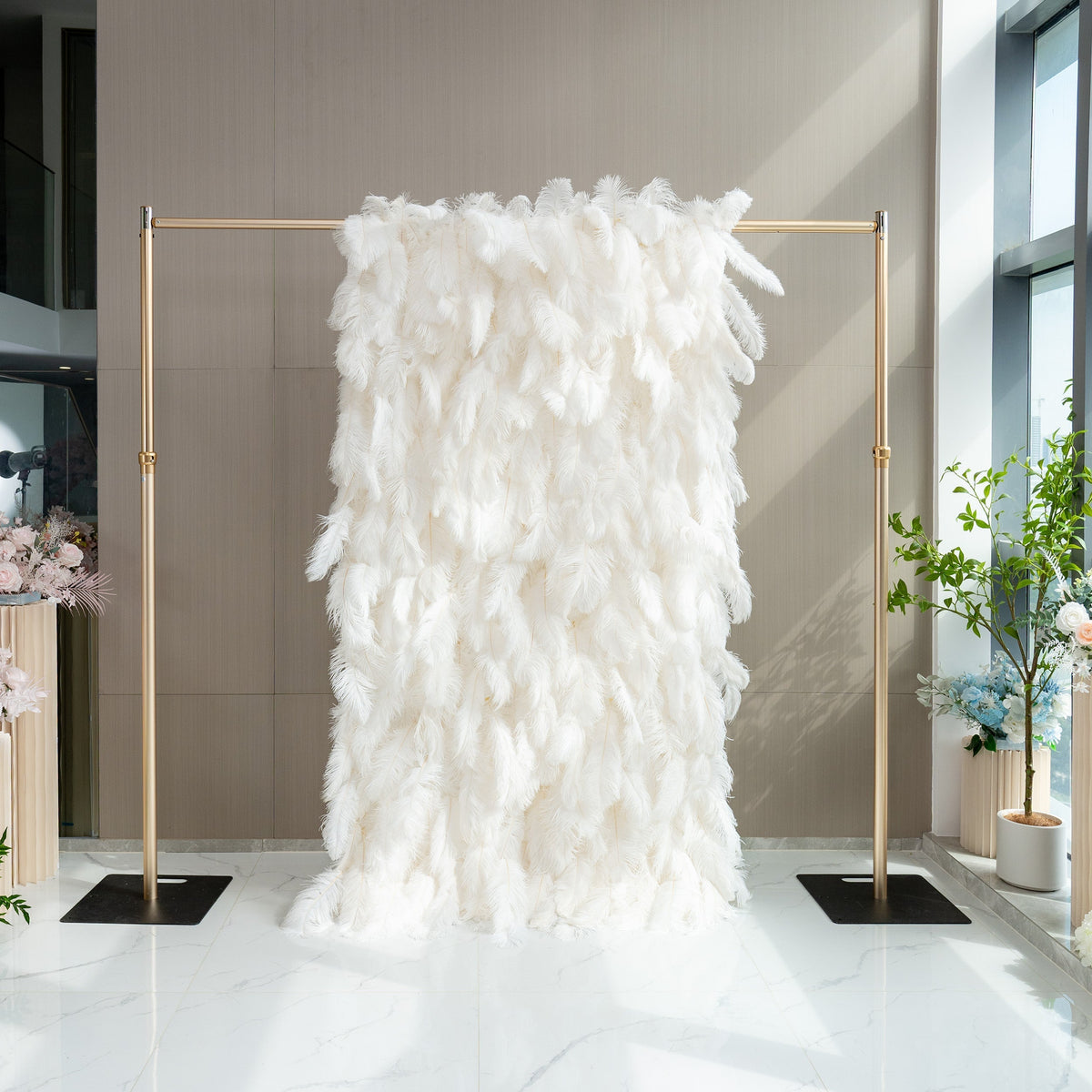 Artificial Floral Wall Backdrop: Celestial White Feather Dreamscape - The Ethereal Whisper Collection for Luxurious Weddings and Events | VF-164-WHITE