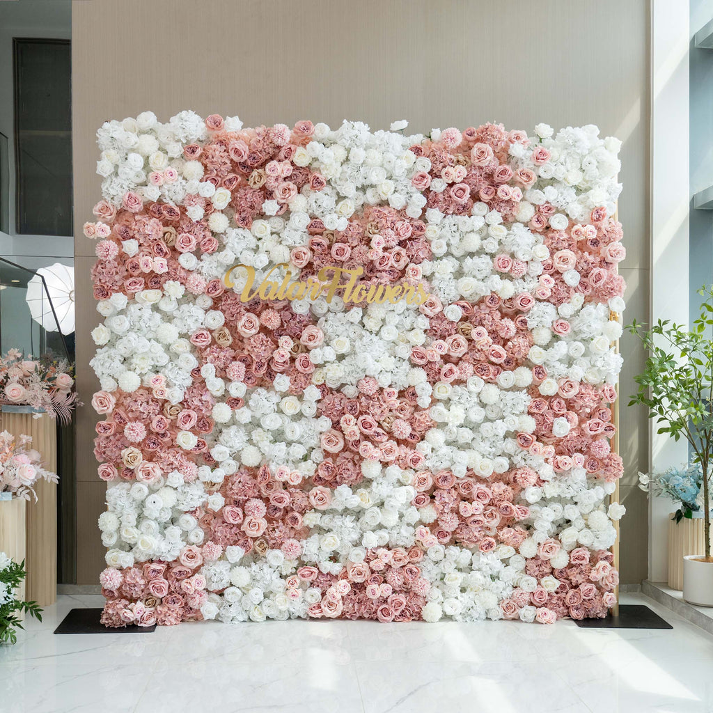 Romantic Floral Backdrop - Blush Nude and White Artificial Flower Wall for Weddings. Events. and Special Occasions | VF-418-2