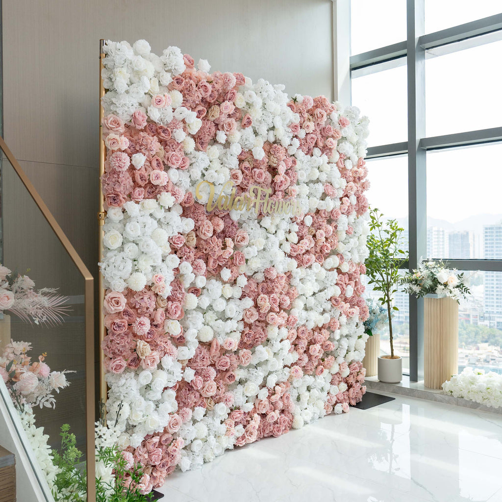 Romantic Floral Backdrop - Blush Nude and White Artificial Flower Wall for Weddings. Events. and Special Occasions | VF-418-2
