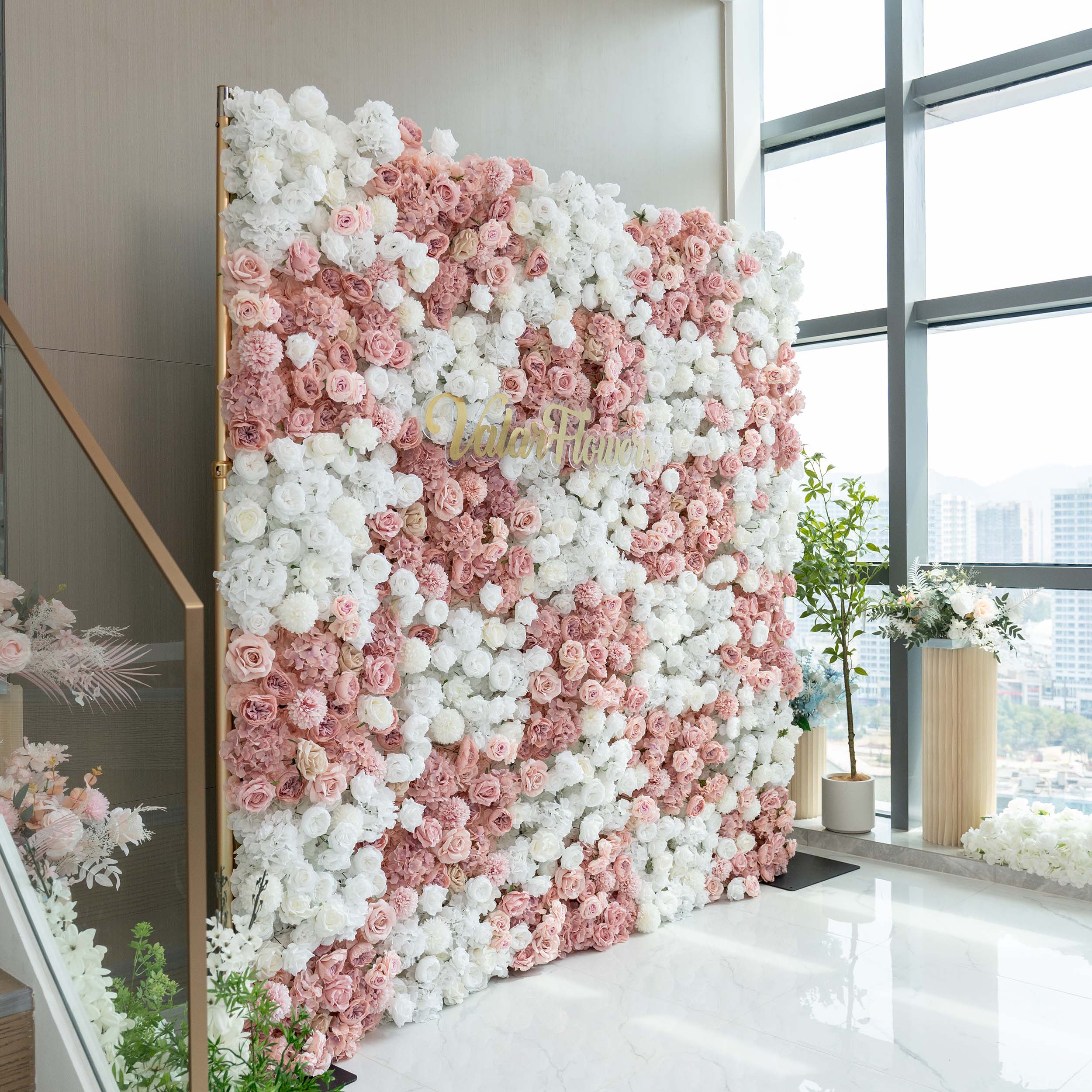 Romantic Floral Backdrop - Blush Nude and White Artificial Flower Wall for Weddings. Events. and Special Occasions | VF-418-2