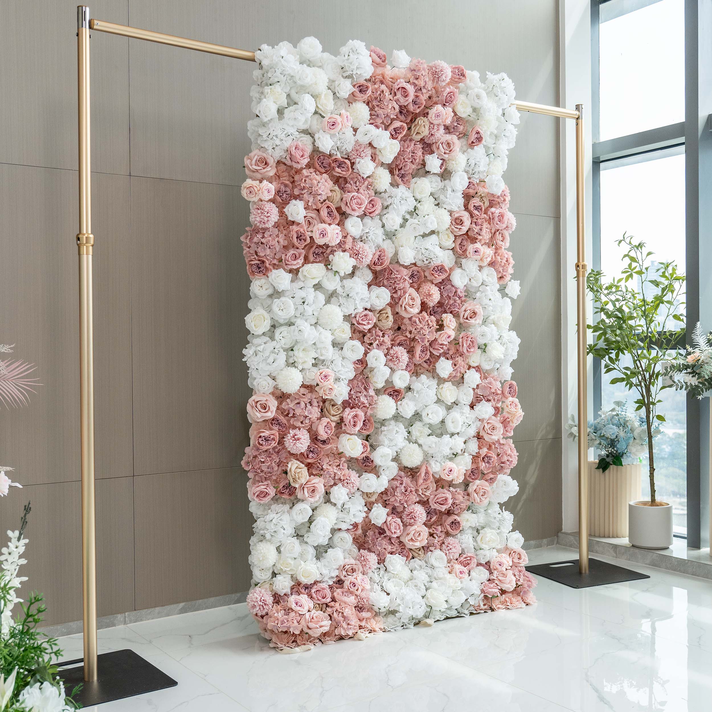 Romantic Floral Backdrop - Blush Nude and White Artificial Flower Wall for Weddings. Events. and Special Occasions | VF-418-2