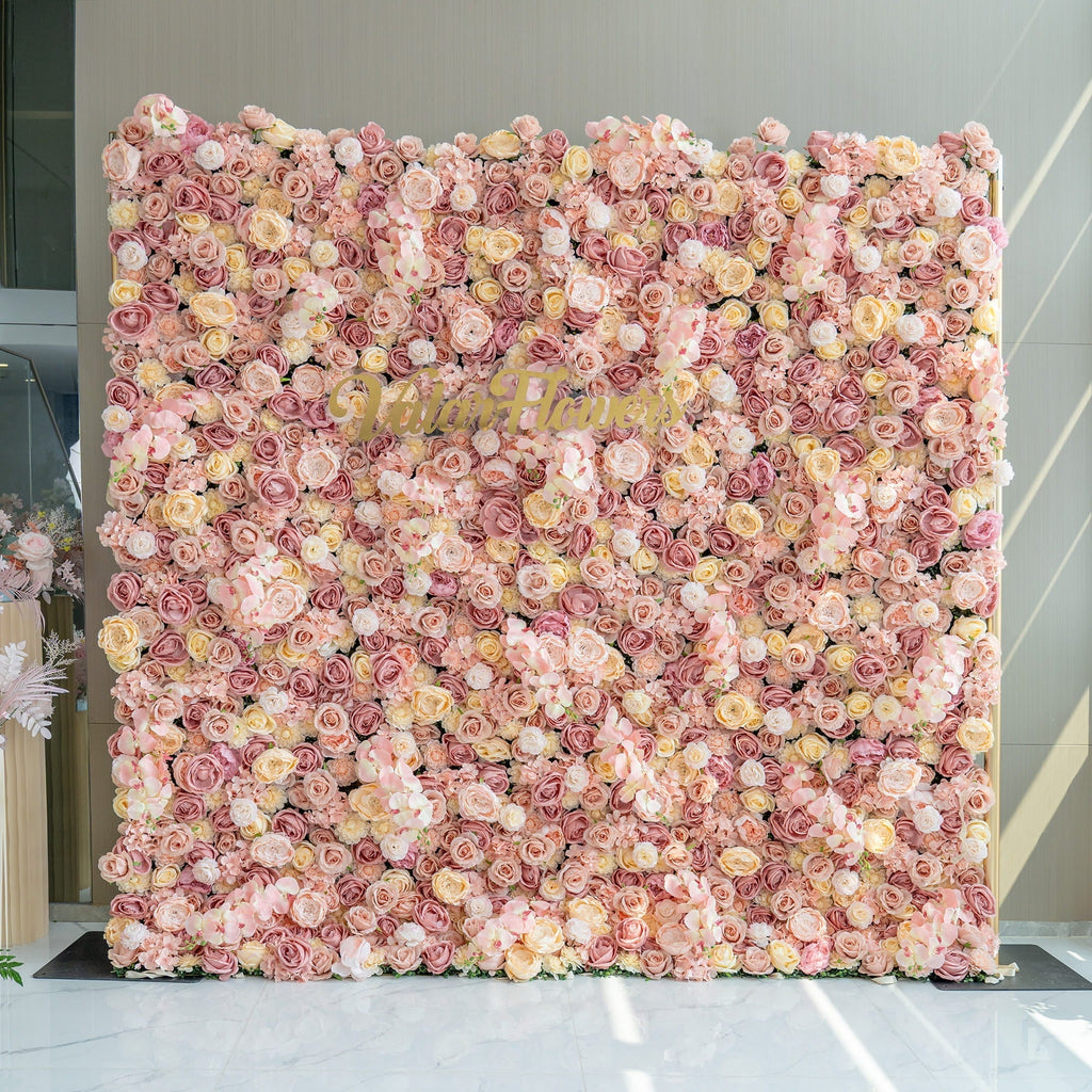 Exquisite Artificial Flower Backdrop in Soft Pink and Cream Hues for Weddings. Parties and Events | VF-360