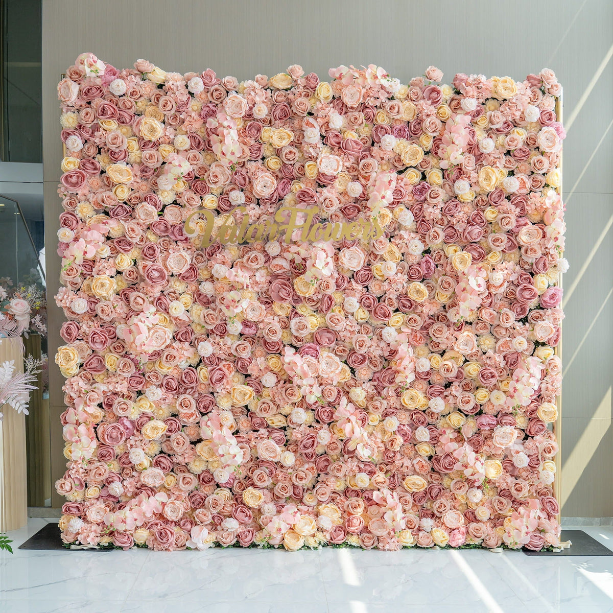 Exquisite Artificial Flower Backdrop in Soft Pink and Cream Hues for Weddings. Parties and Events | VF-360
