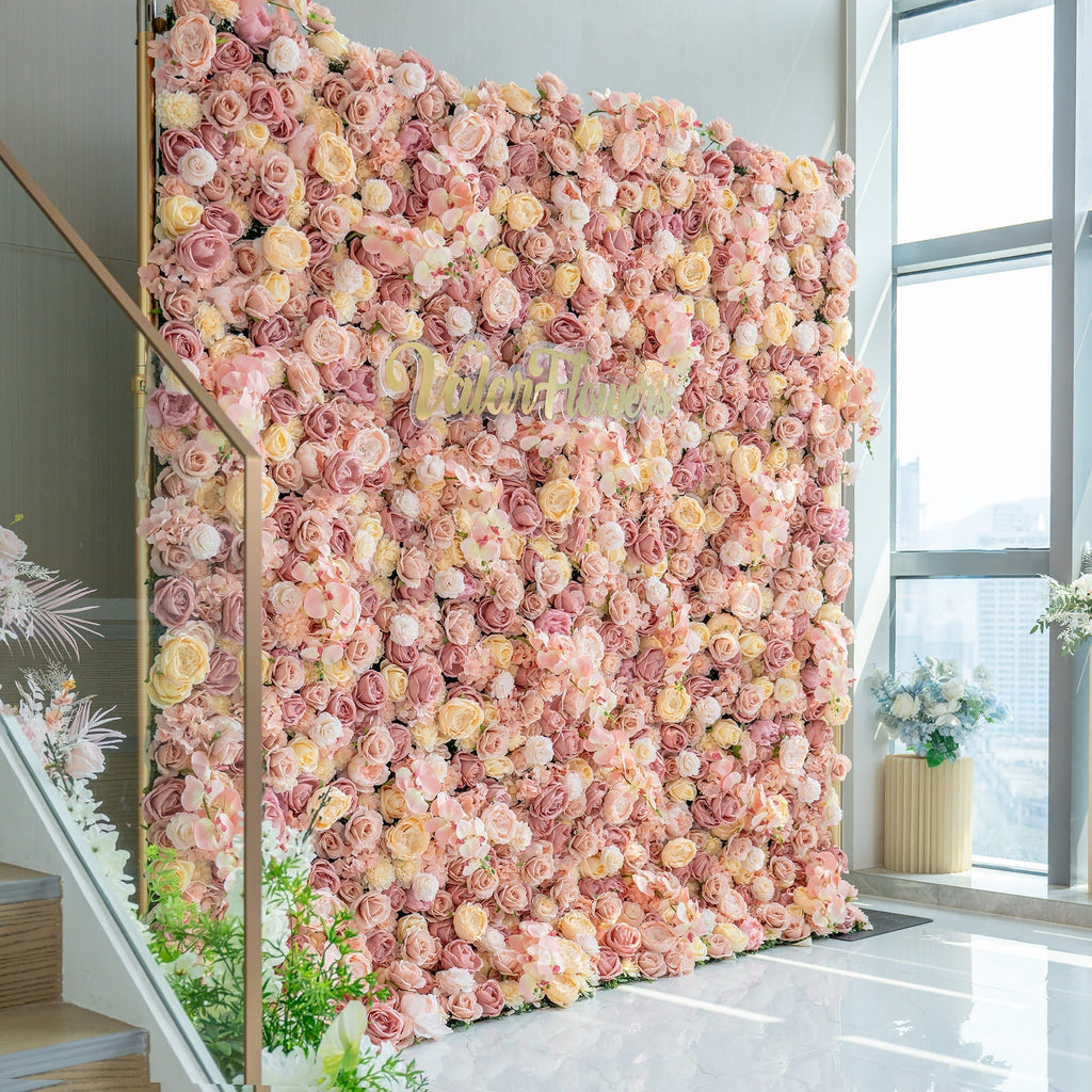 Exquisite Artificial Flower Backdrop in Soft Pink and Cream Hues for Weddings. Parties and Events | VF-360