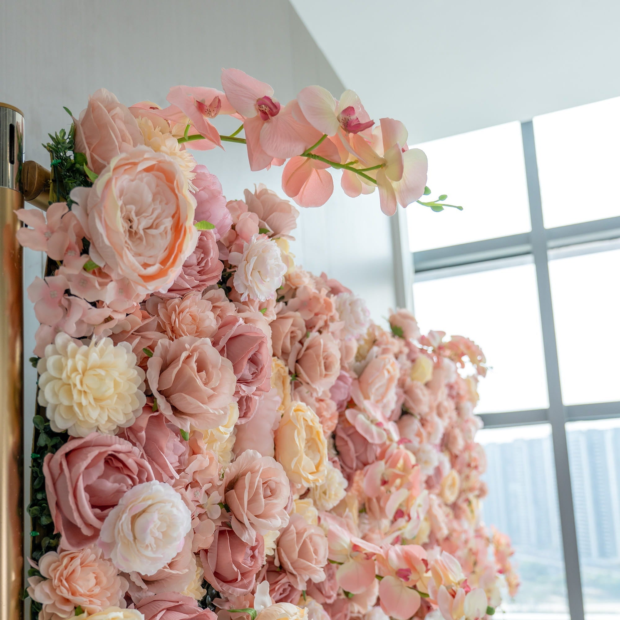 Exquisite Artificial Flower Backdrop in Soft Pink and Cream Hues for Weddings. Parties and Events | VF-360