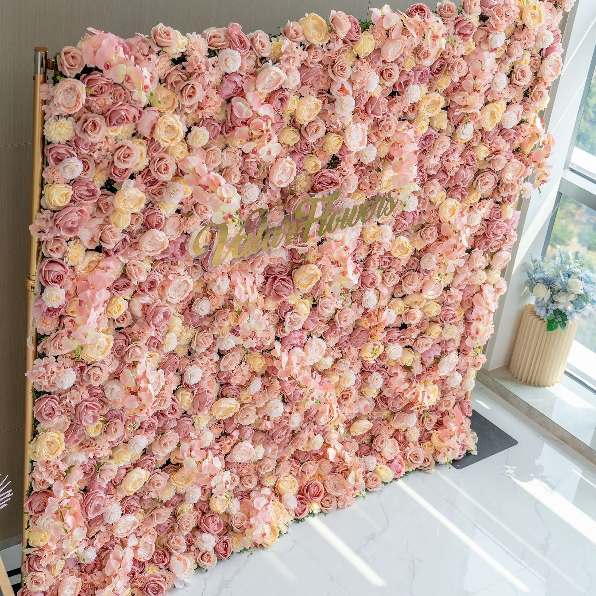 Exquisite Artificial Flower Backdrop in Soft Pink and Cream Hues for Weddings. Parties and Events | VF-360
