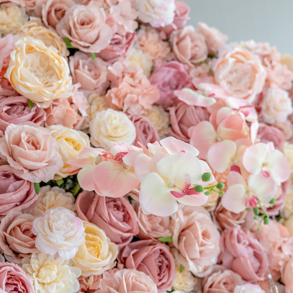 Exquisite Artificial Flower Backdrop in Soft Pink and Cream Hues for Weddings. Parties and Events | VF-360
